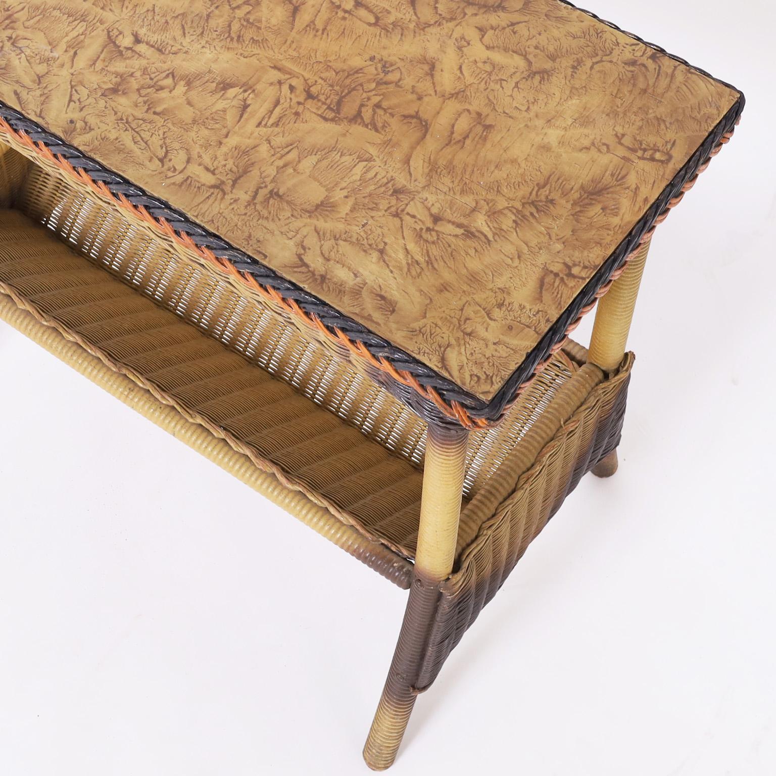 English Lloyd Loom Antique Wicker Side Table For Sale