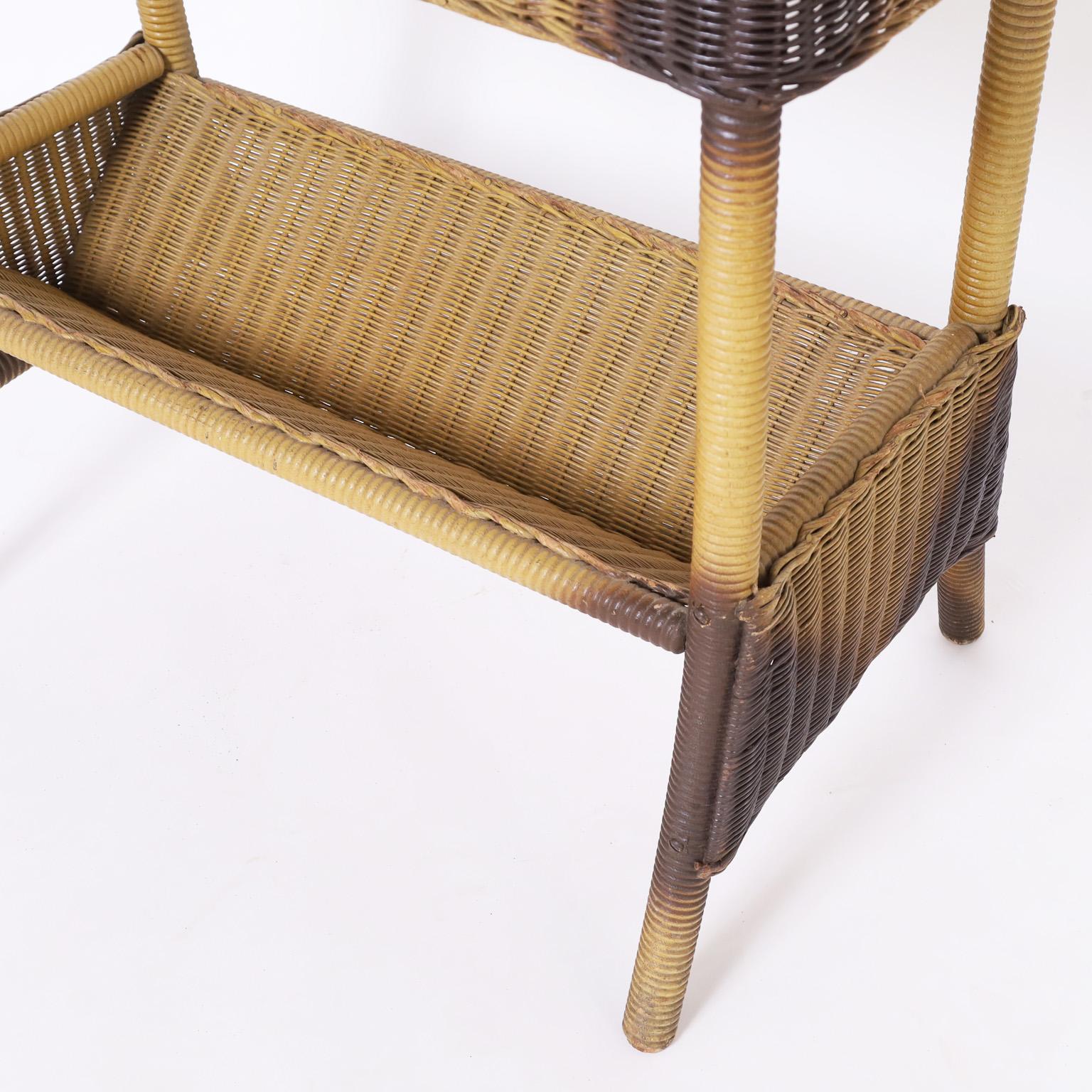 Hand-Woven Lloyd Loom Antique Wicker Side Table For Sale