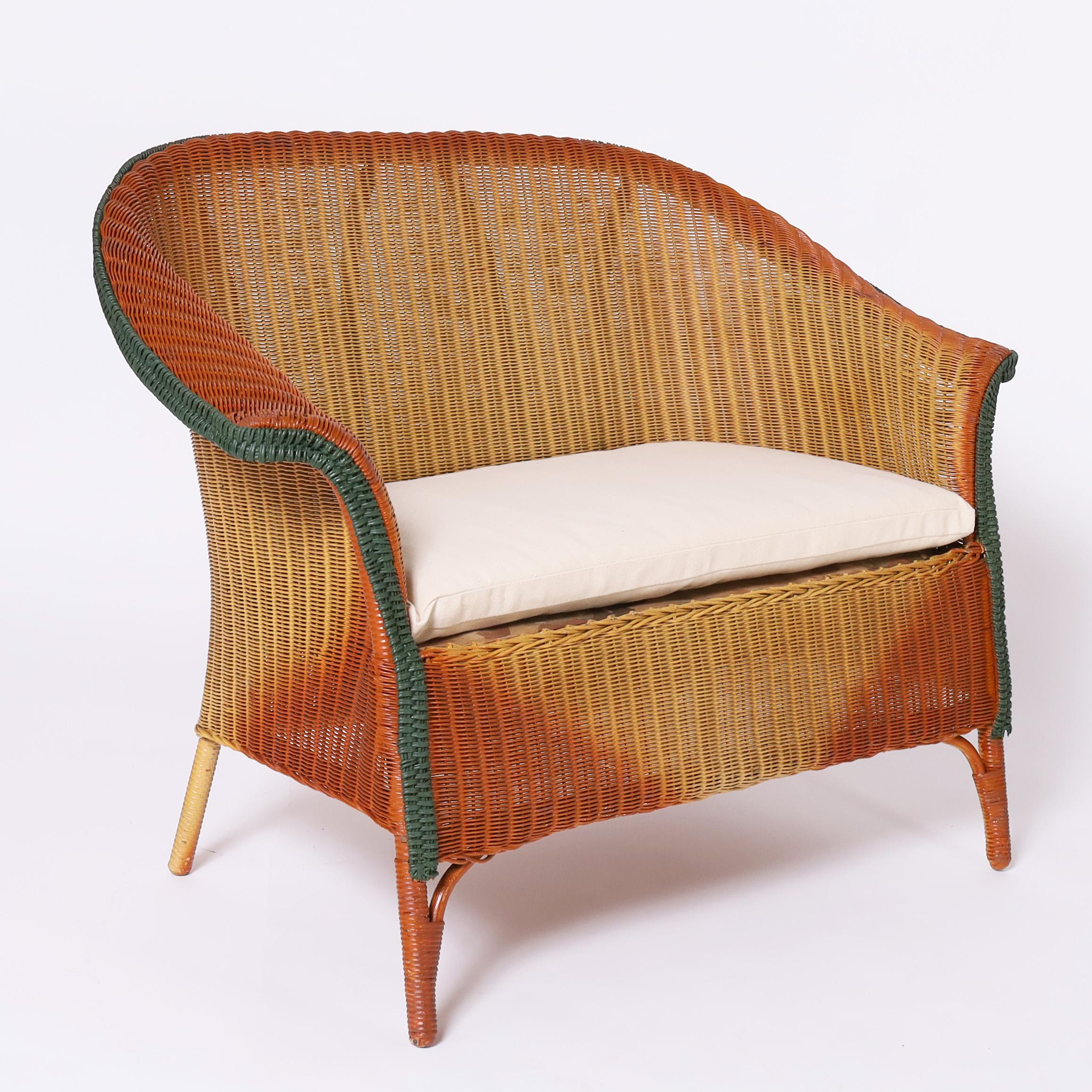 Hand-Painted Lloyd Loom Art Deco Six Piece Child's Suite of Furniture For Sale