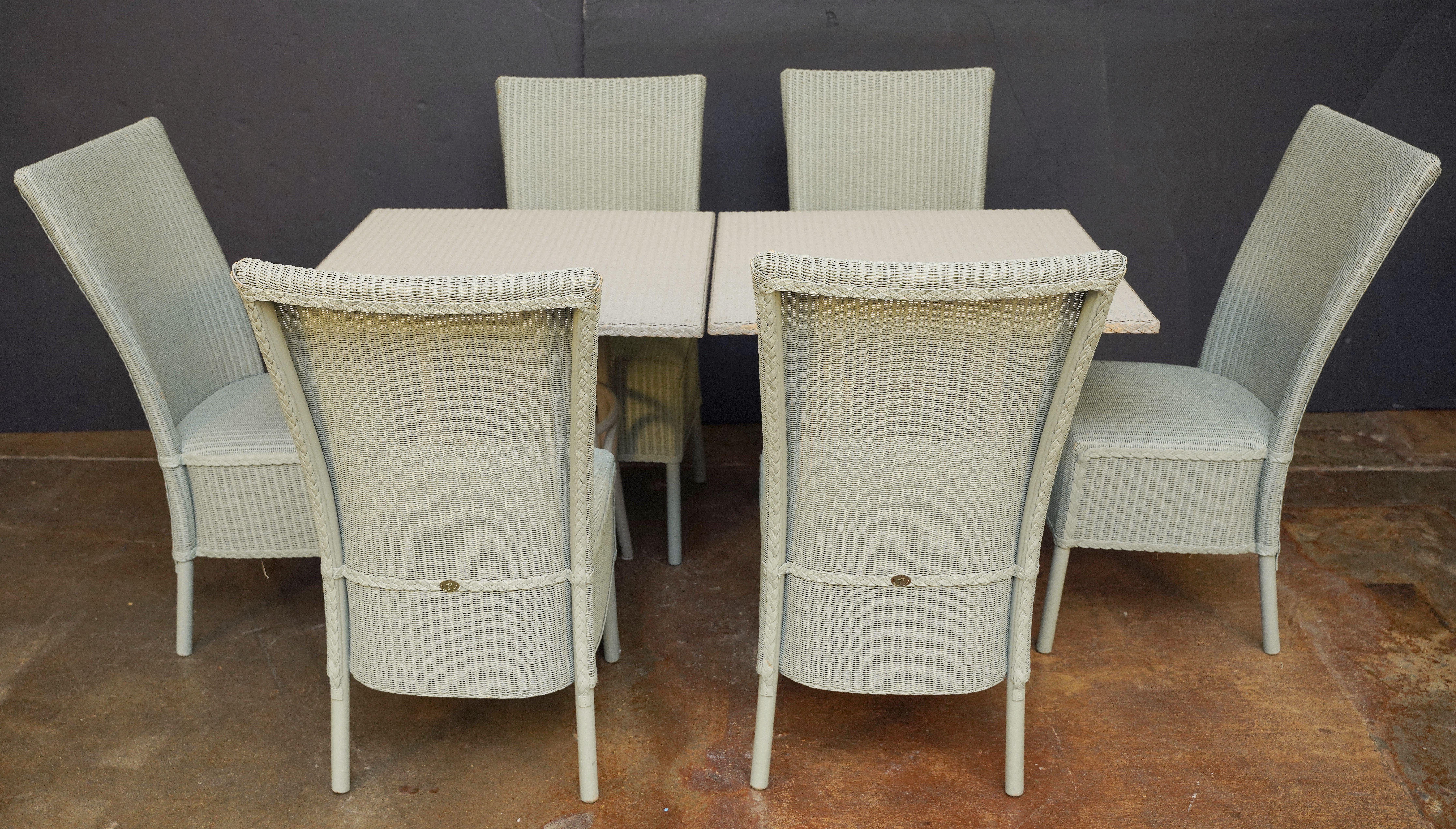 British Lloyd Loom Table and Chairs Set from England (Six Chairs, Two Tables)
