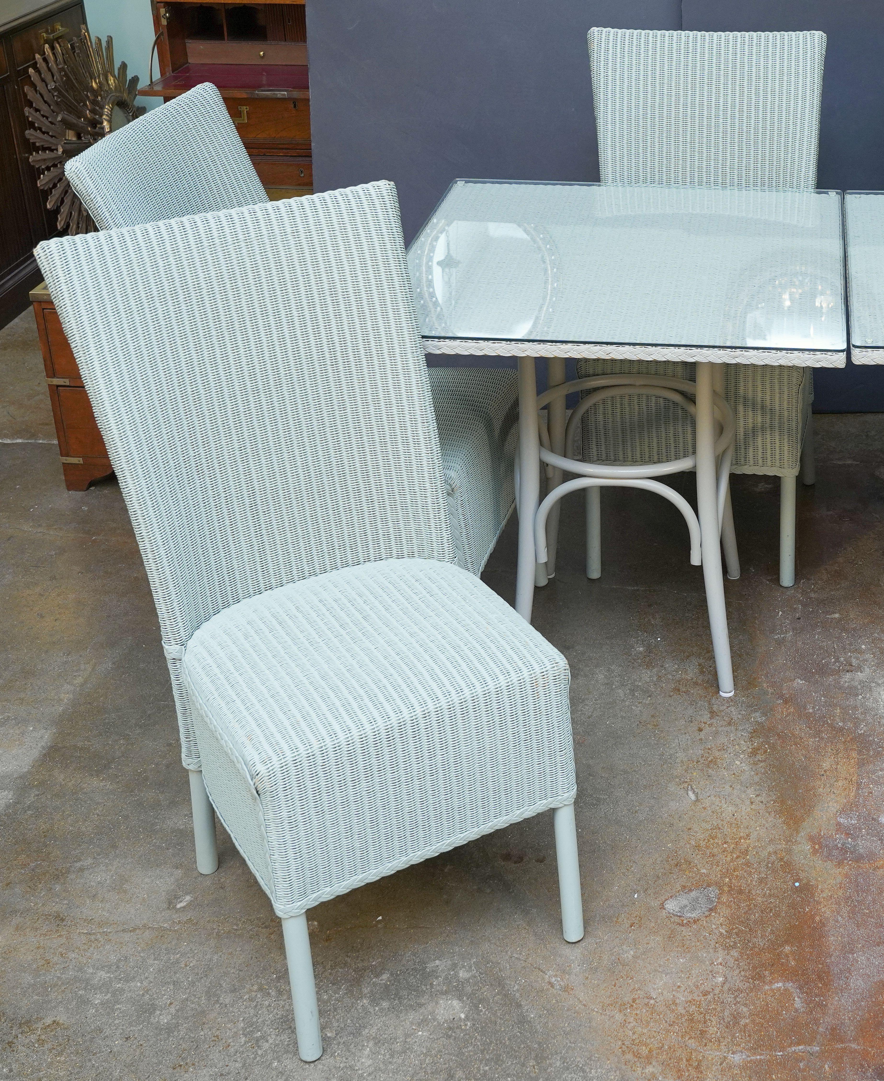 Lloyd Loom Table and Chairs Set from England (Six Chairs, Two Tables) In Good Condition In Austin, TX