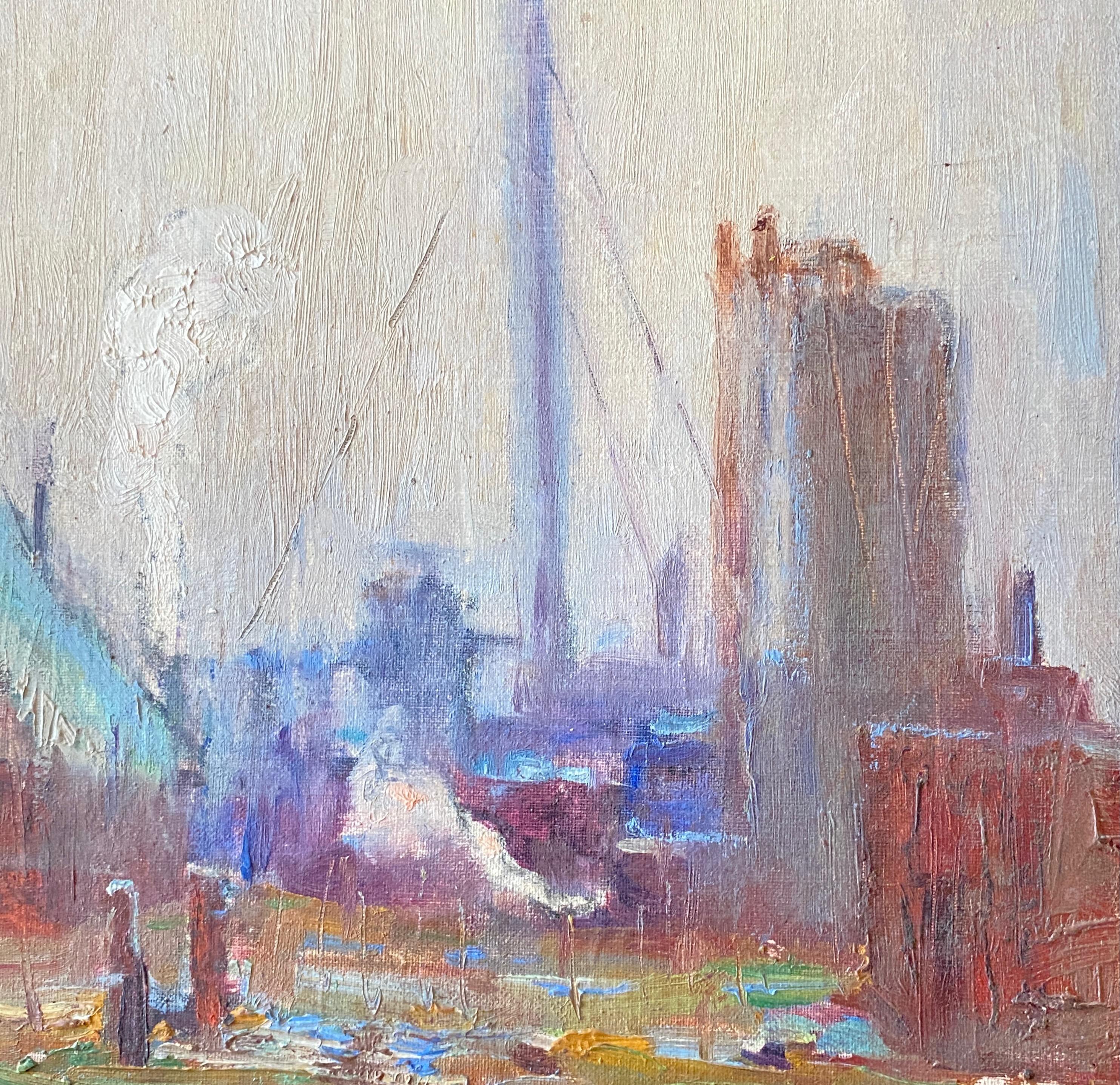 Lloyd Lozes Goff Industrial Landscape Painting, American 20th Century In Good Condition For Sale In San Francisco, CA
