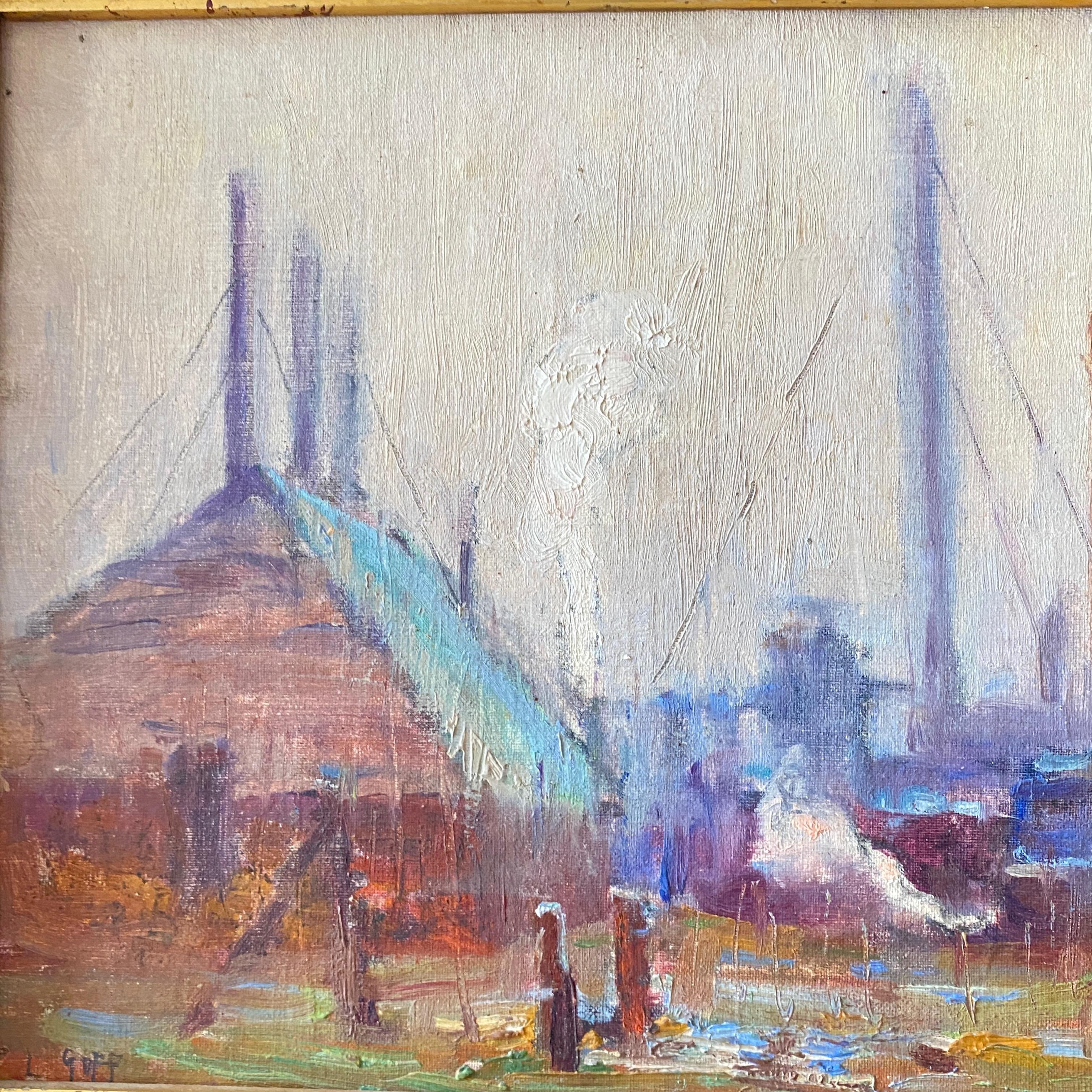Lloyd Lozes Goff Industrial Landscape Painting, American 20th Century For Sale 1