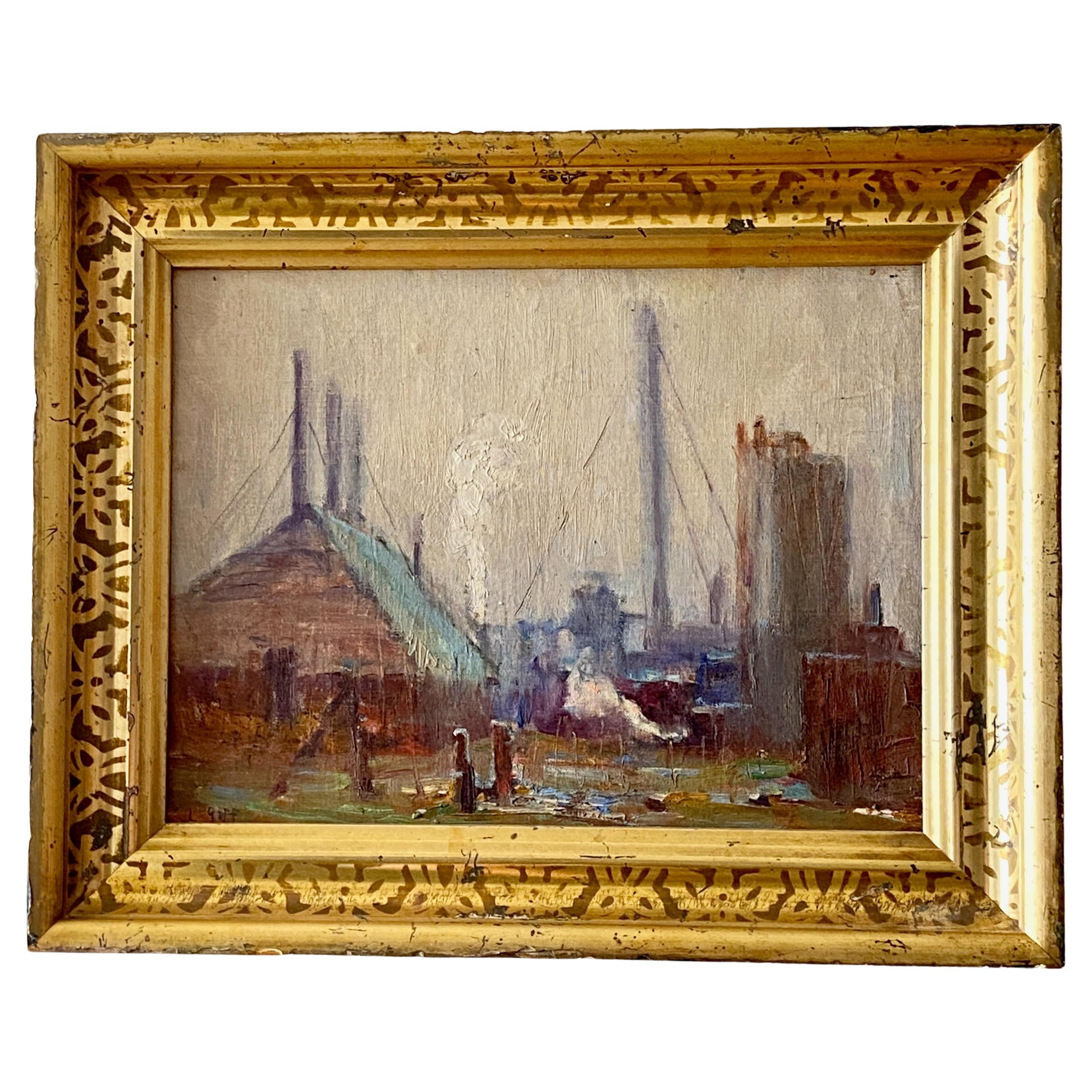 Lloyd Lozes Goff Industrial Landscape Painting, American 20th Century For Sale