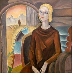 Portrait of Laura Bunnell, 1920s Framed Semi Abstract Figurative Oil Painting