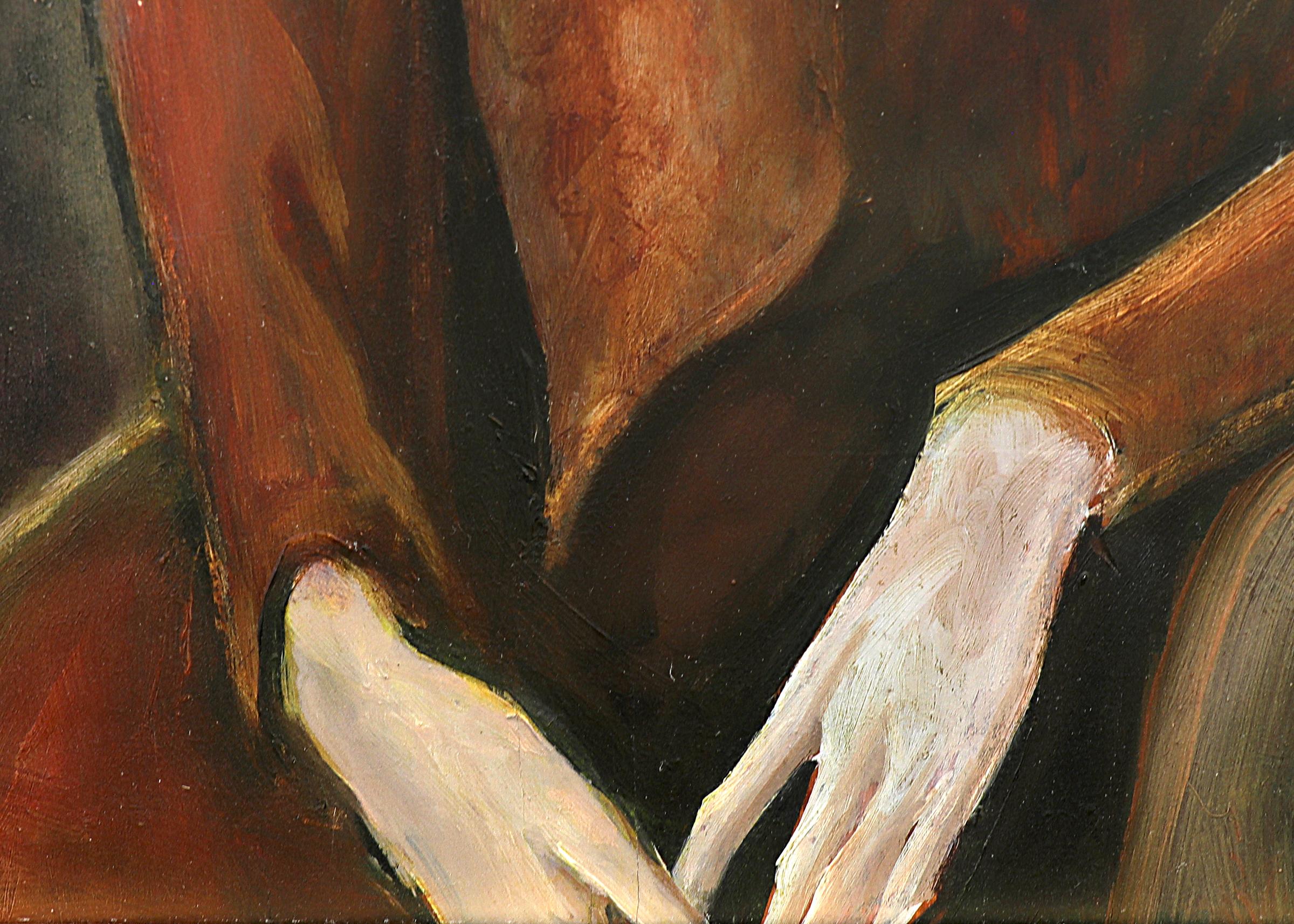 Untitled (Portrait of Laura Bunnell) is an oil on board painting by Lloyd Moylan (1893-1963) from 1929. Presented in a custom gold frame, outer dimensions measure 29 ¼ x 29 ⅛ x 1 ¾ inches. Image size is 21 ½ x 21 ½ inches.

Painting is clean and in