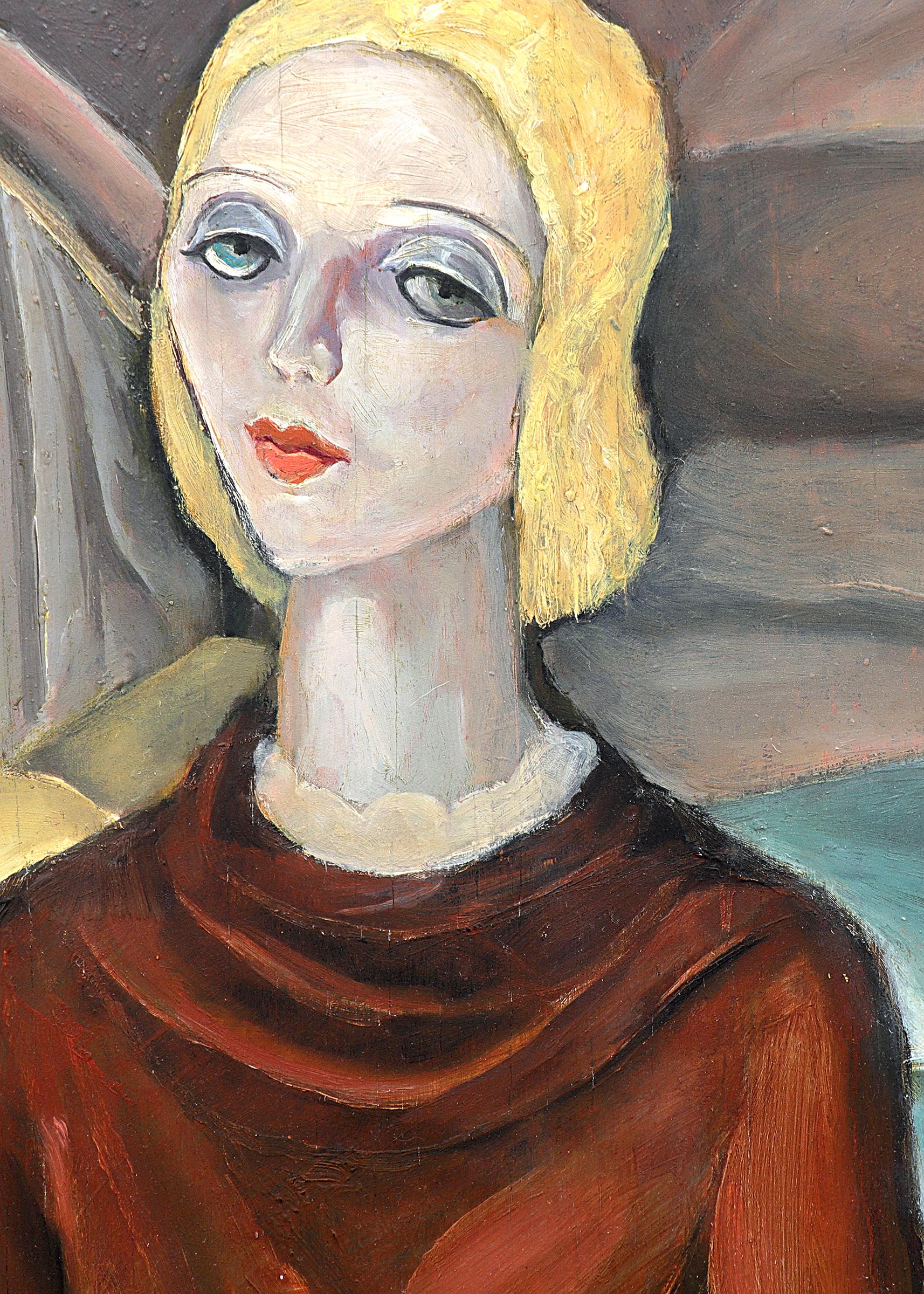 Portrait of Laura Bunnell, 1920s Framed Semi Abstract Figurative Oil Painting 2