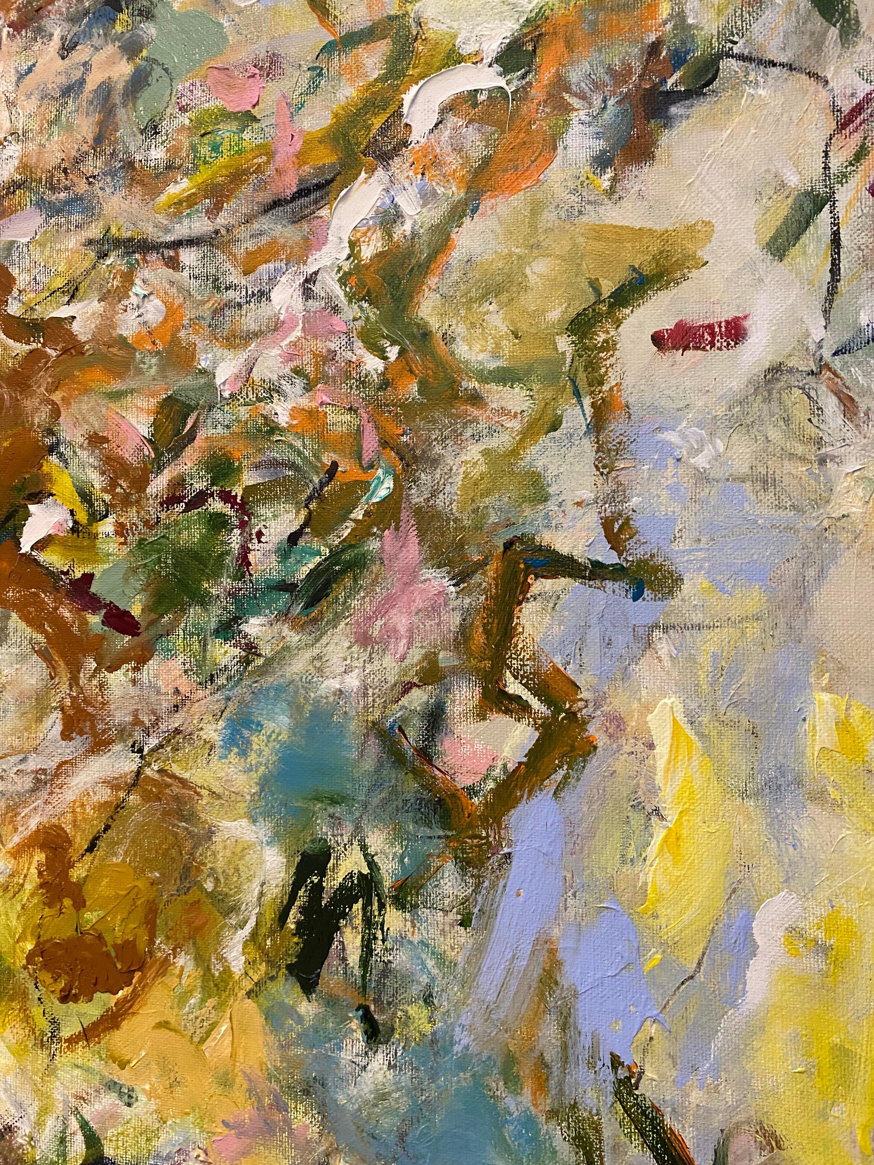 Description Of My Thoughts, expressionism, Koons, Mitchell, flowers, deboning - Brown Landscape Painting by Lloyd Tabing 