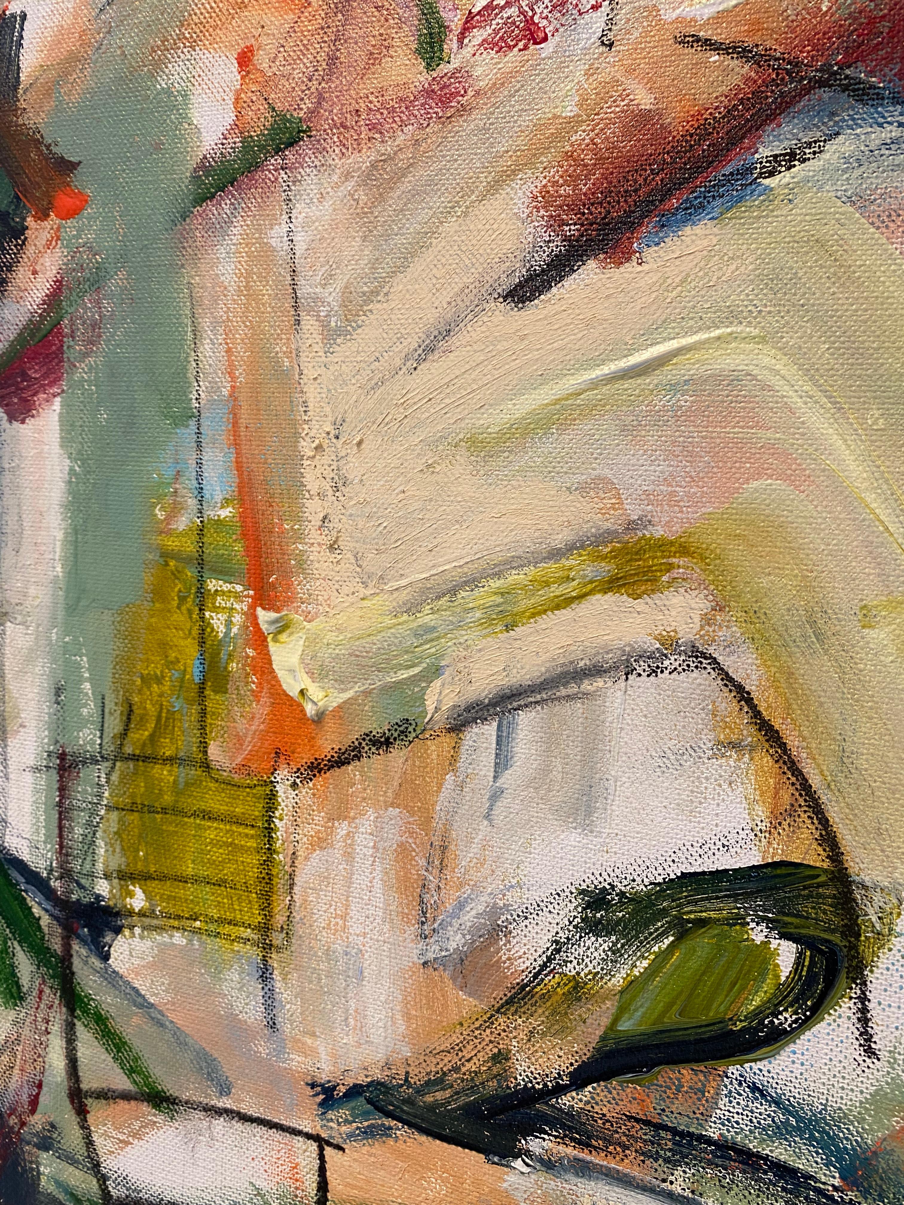 Piatti sporchi, contemporaneo, arancione, blu, verde, de Kooning, cubismo - Painting Astratto di Lloyd Tabing 