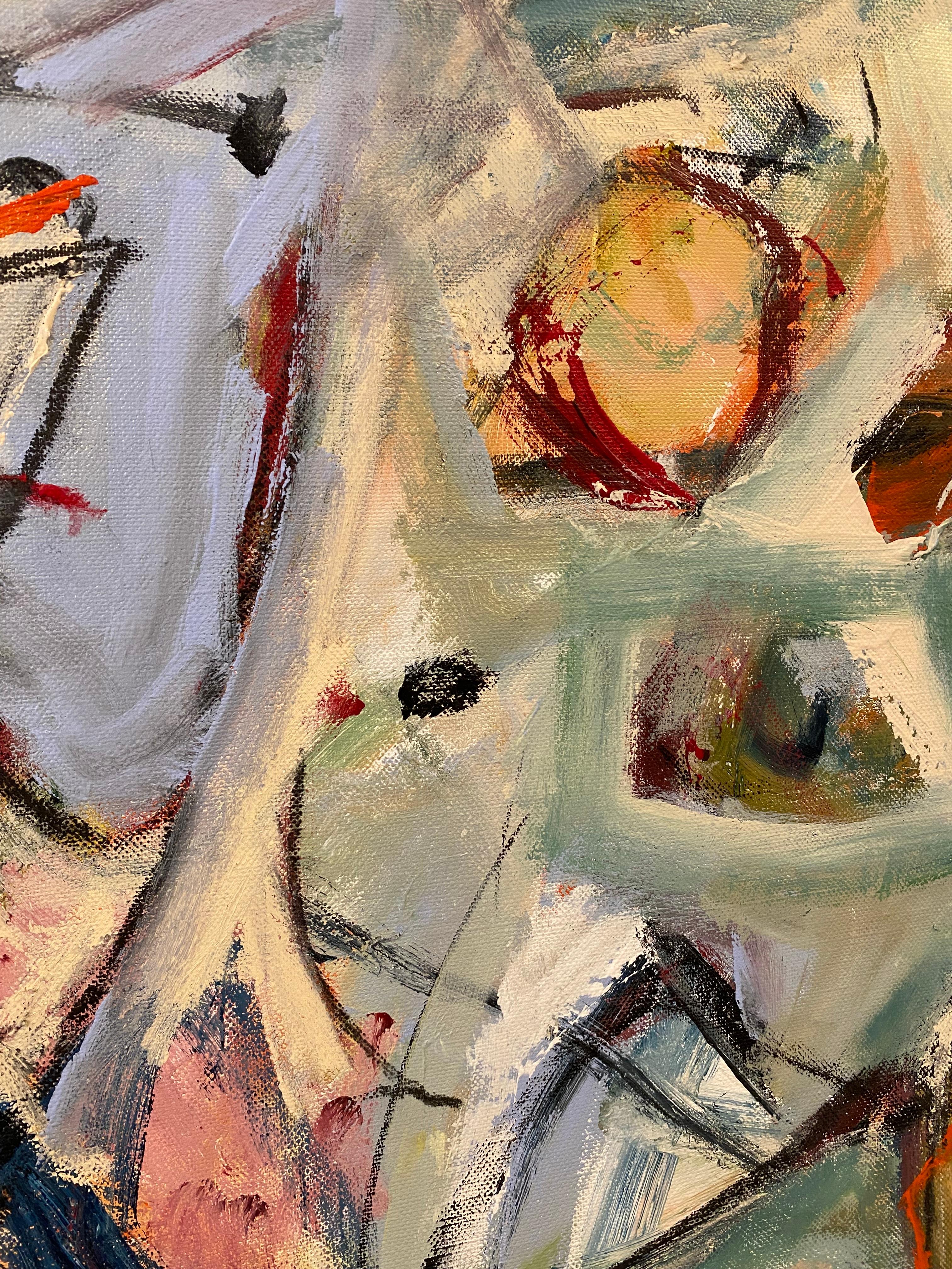 Piatti sporchi, contemporaneo, arancione, blu, verde, de Kooning, cubismo in vendita 1