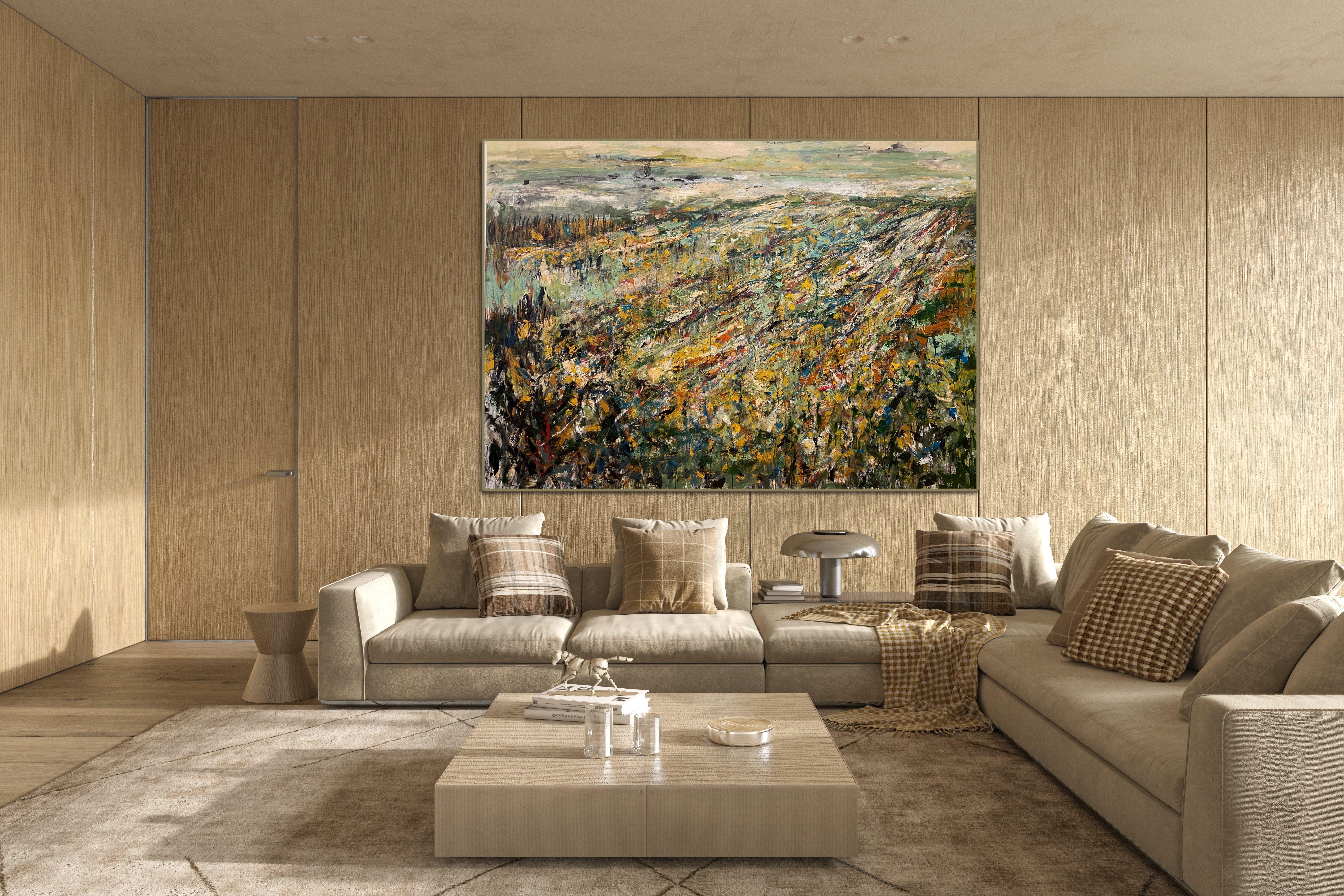 End Of Innocence, landscape, green, Kiefer, large abstract painting, expressive - Painting by Lloyd Tabing 