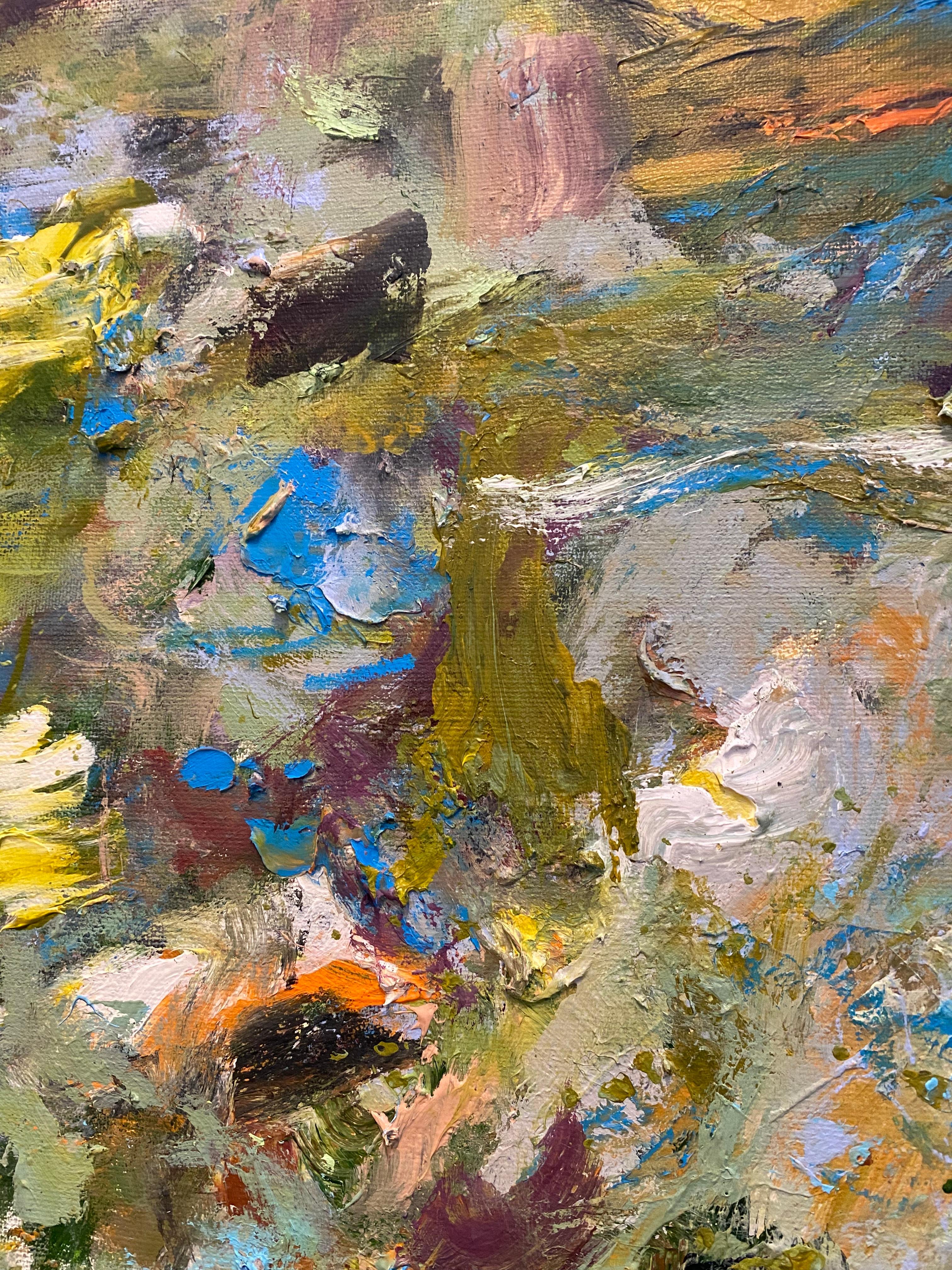 Life's Eternal Dance, expressionism, contemporary, Joan Mitchell, green, nature - Marron Landscape Painting par Lloyd Tabing 