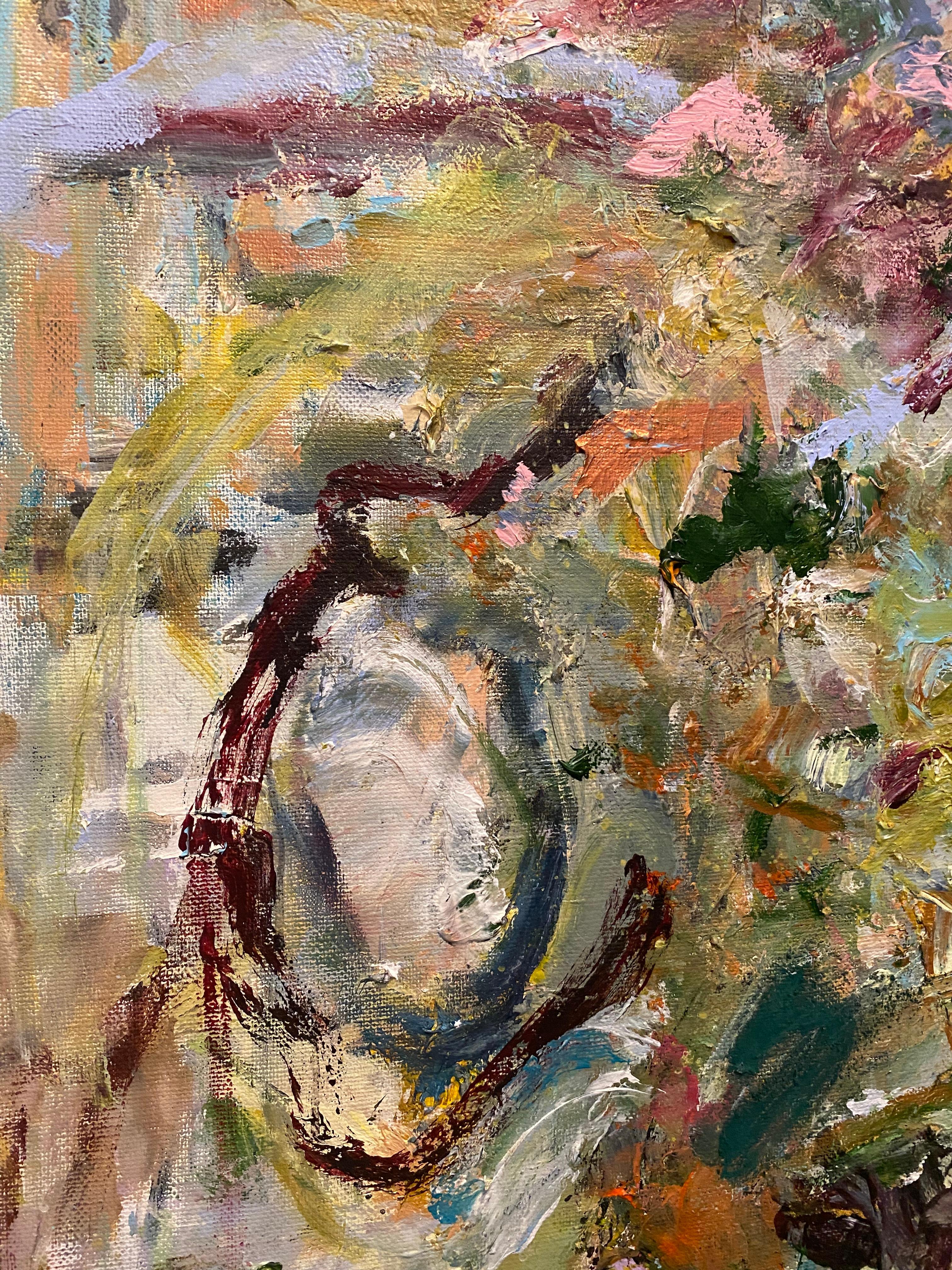 Soul Searching, Orange, turquoise, Joan Mitchell, bleu clair, grand, paysage - Expressionnisme abstrait Painting par Lloyd Tabing 
