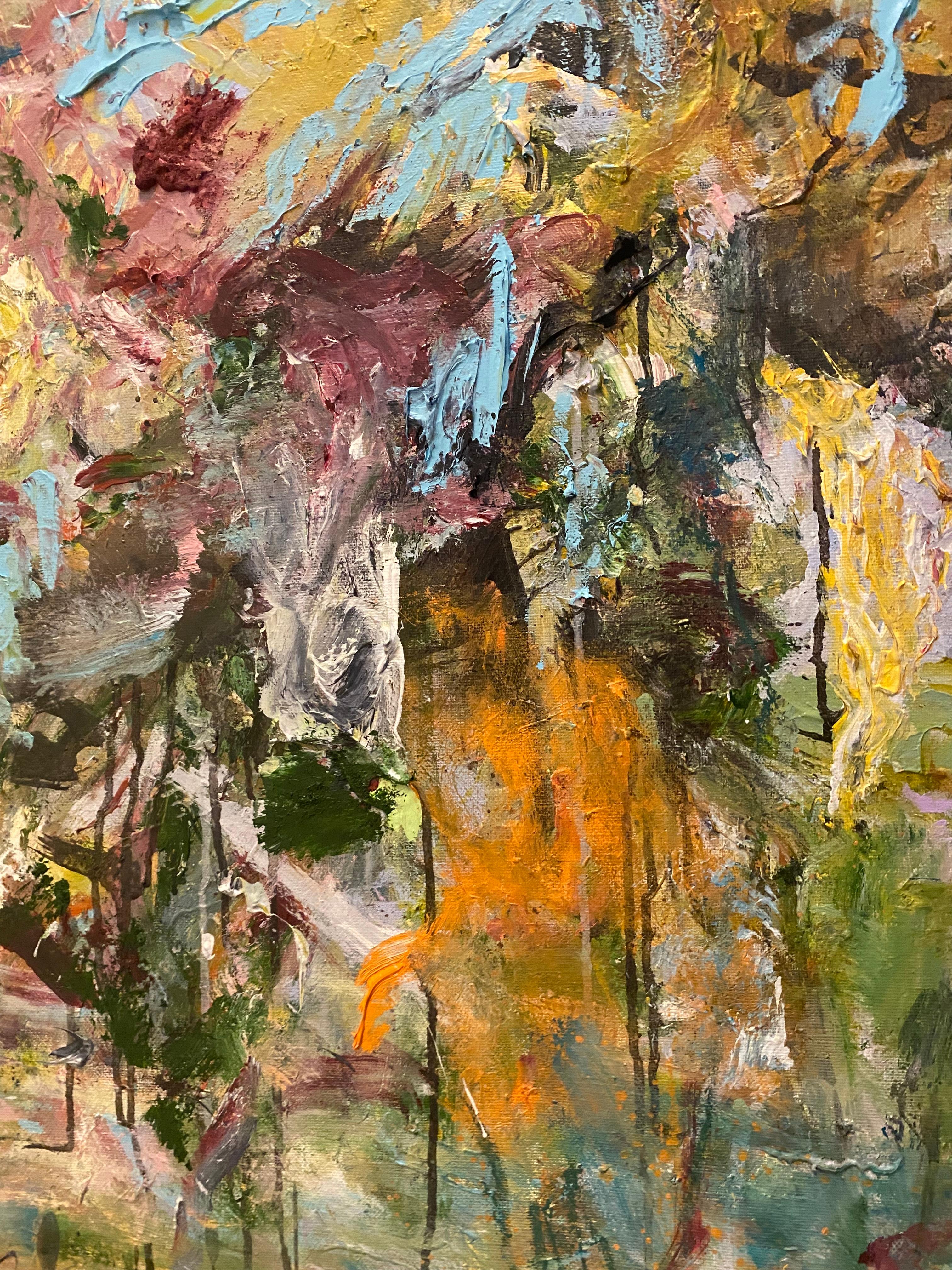 Soul Searching, Orange, turquoise, Joan Mitchell, bleu clair, grand, paysage en vente 2