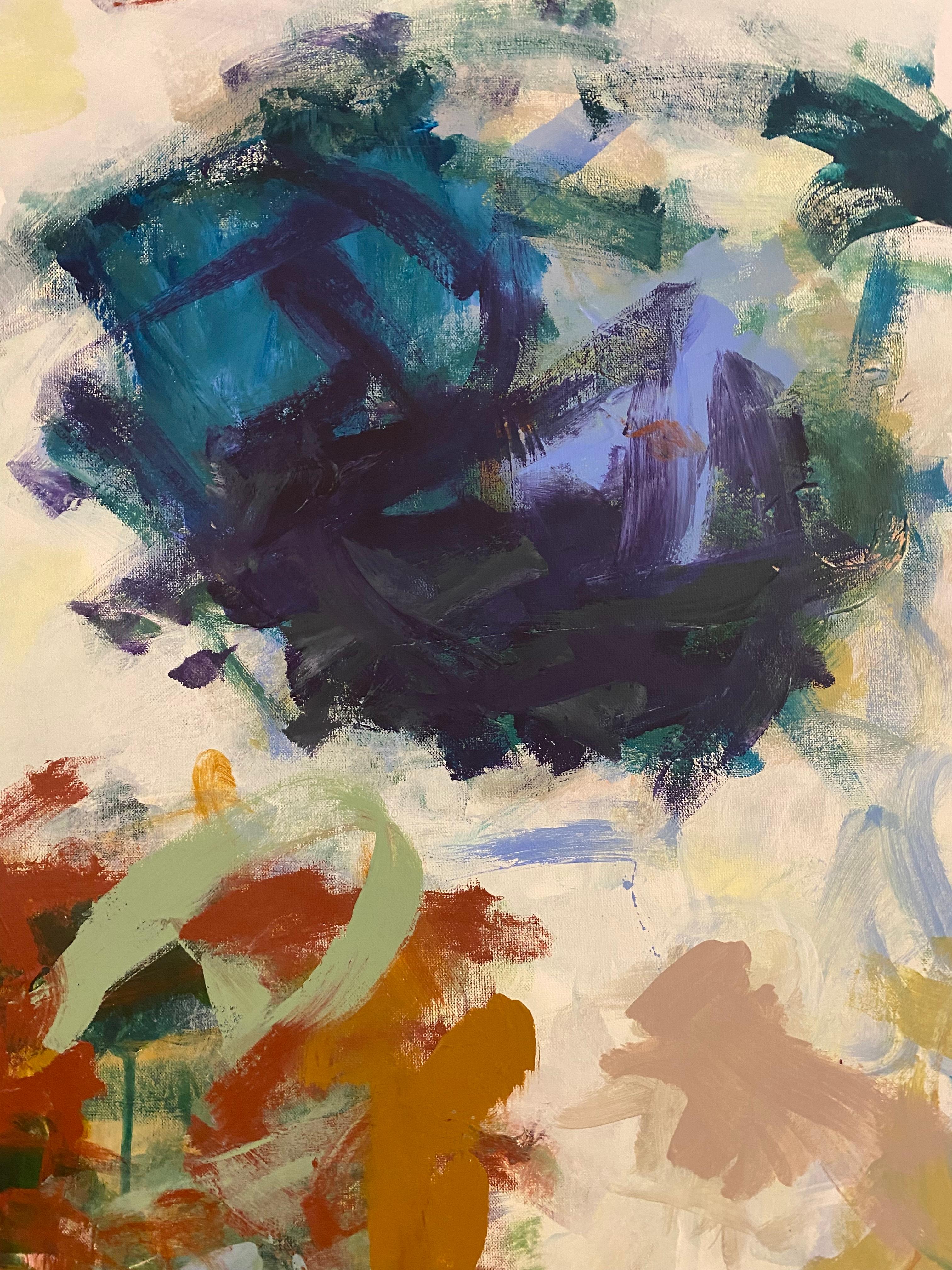 Summer Blooms, flowers, landscape, Joan Mitchell, blue, red, contemporary art - Abstract Expressionist Painting by Lloyd Tabing 