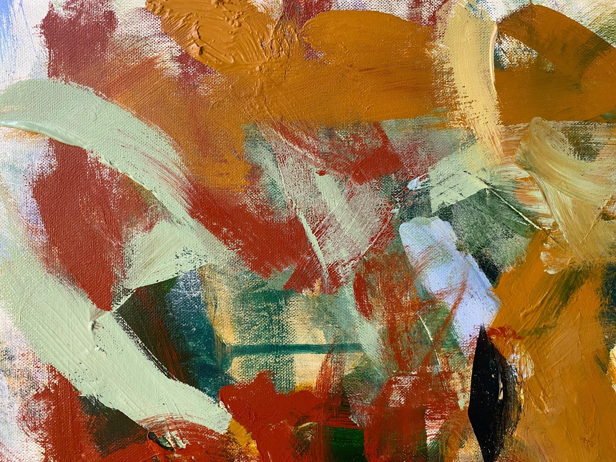 Summer Blooms, flowers, landscape, Joan Mitchell, blue, red, contemporary art - Brown Abstract Painting by Lloyd Tabing 