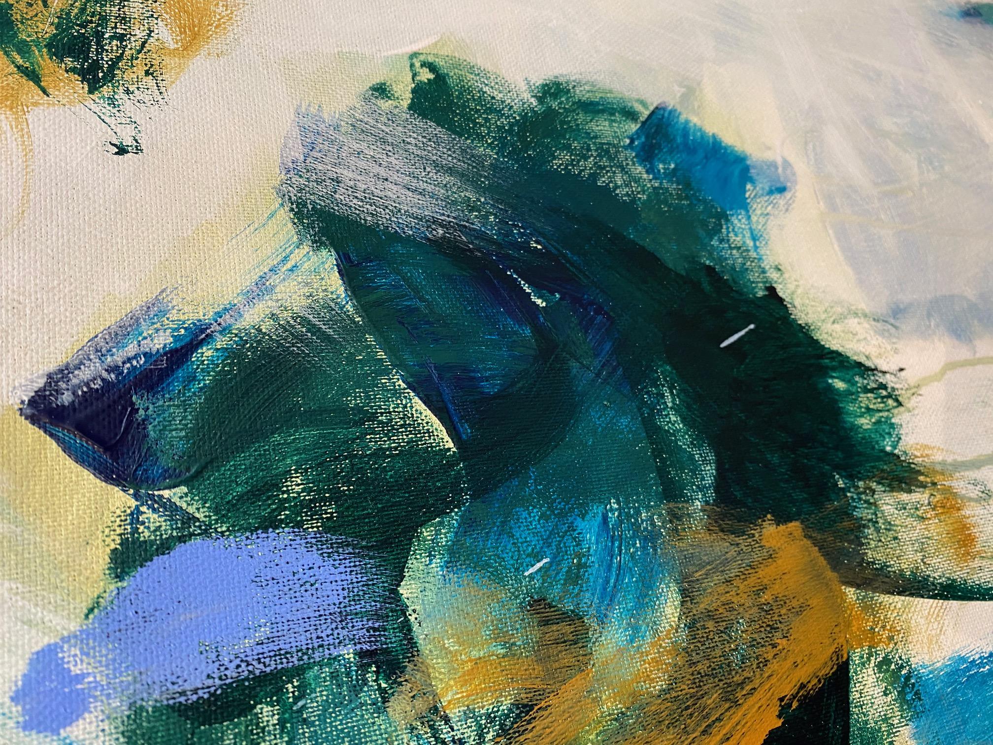 Summer Blooms, flowers, landscape, Joan Mitchell, blue, red, contemporary art For Sale 1