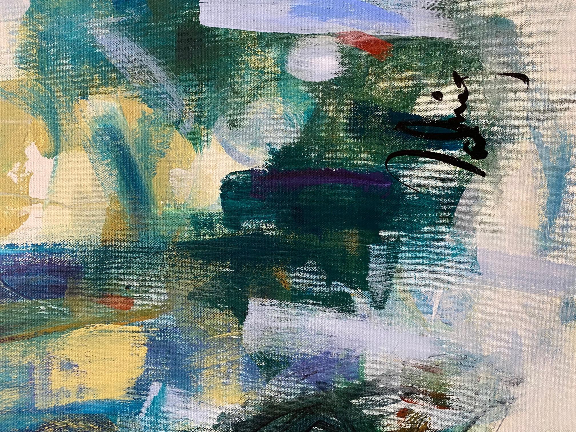 Summer Blooms, flowers, landscape, Joan Mitchell, blue, red, contemporary art For Sale 2