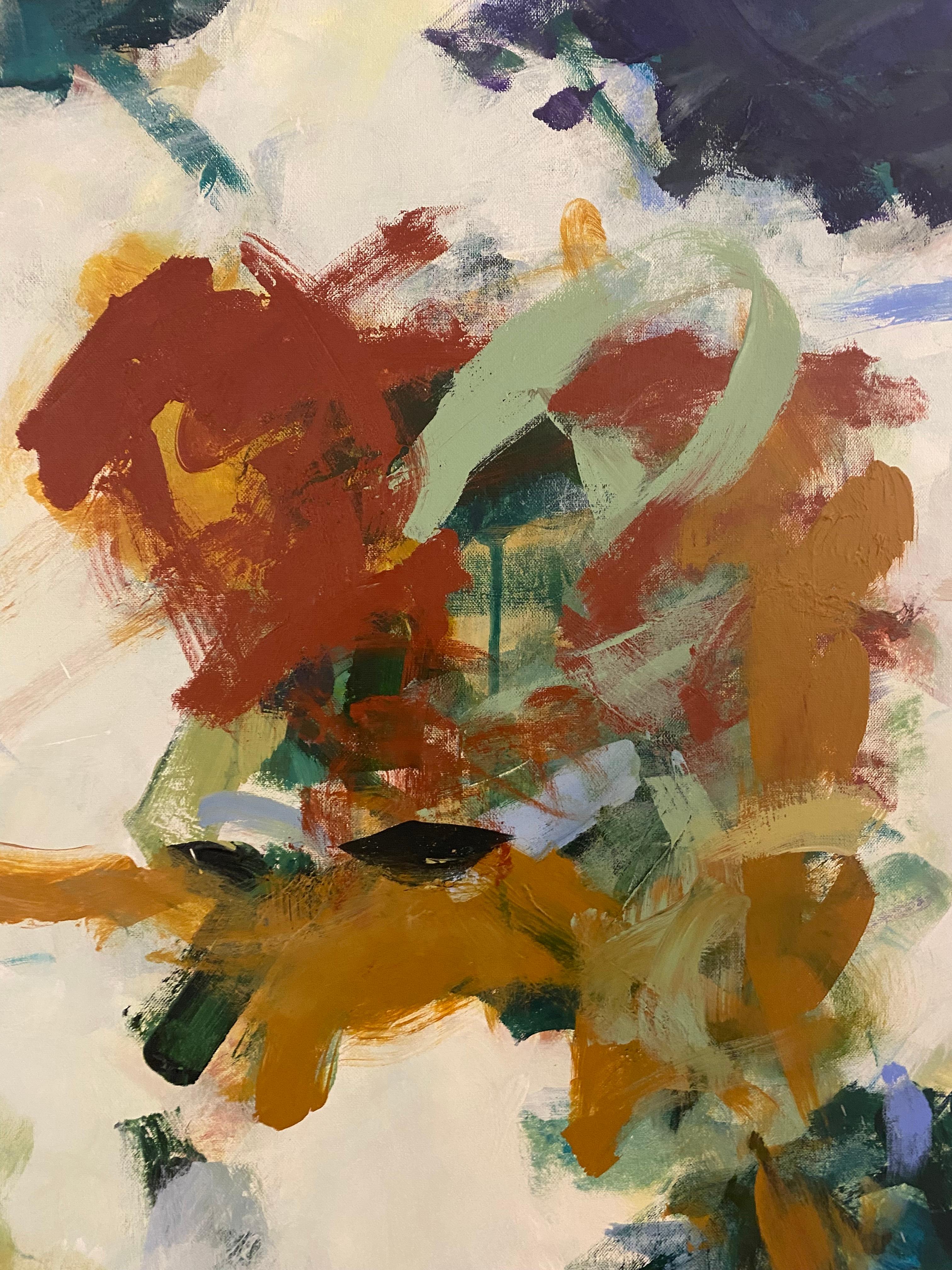 Summer Blooms, flowers, landscape, Joan Mitchell, blue, red, contemporary art For Sale 3