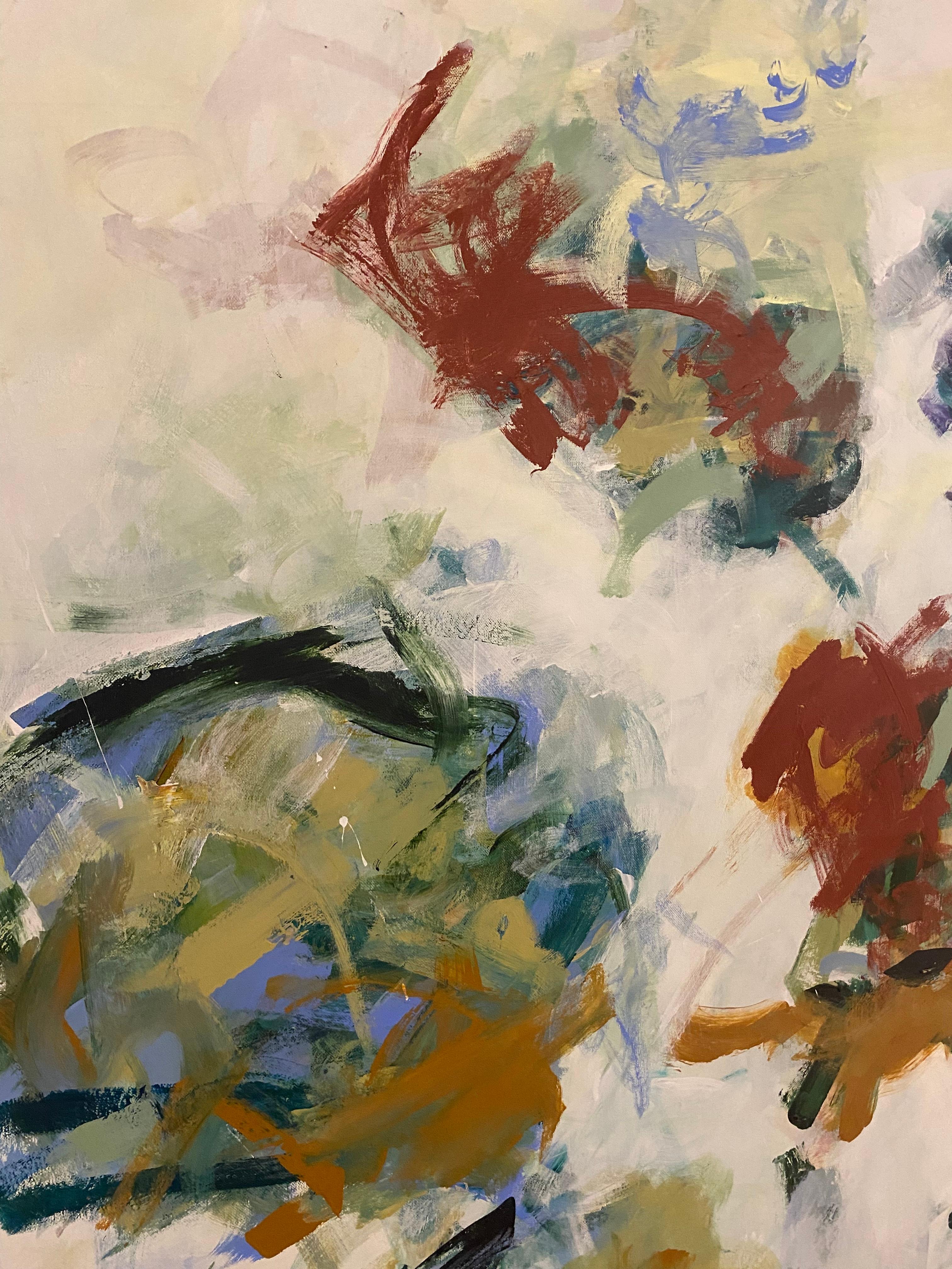 Summer Blooms, flowers, landscape, Joan Mitchell, blue, red, contemporary art For Sale 4