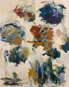 Summer Blooms, flowers, landscape, Joan Mitchell, blue, red, contemporary art