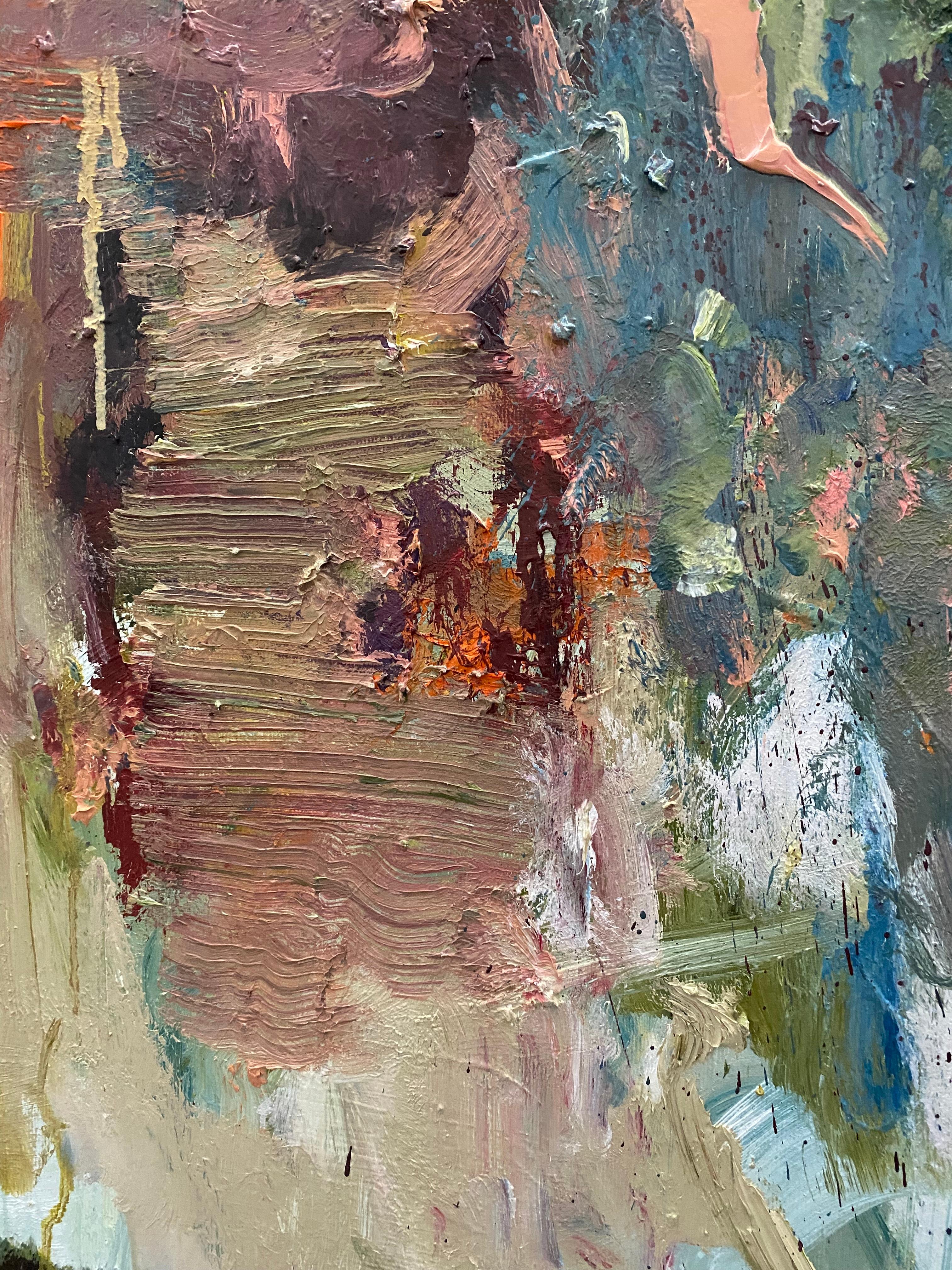 Toma un respiro de tu mente, flores, paisaje, rosa, burdeos, Joan Mitchell - Landscape Painting Marrón de Lloyd Tabing 