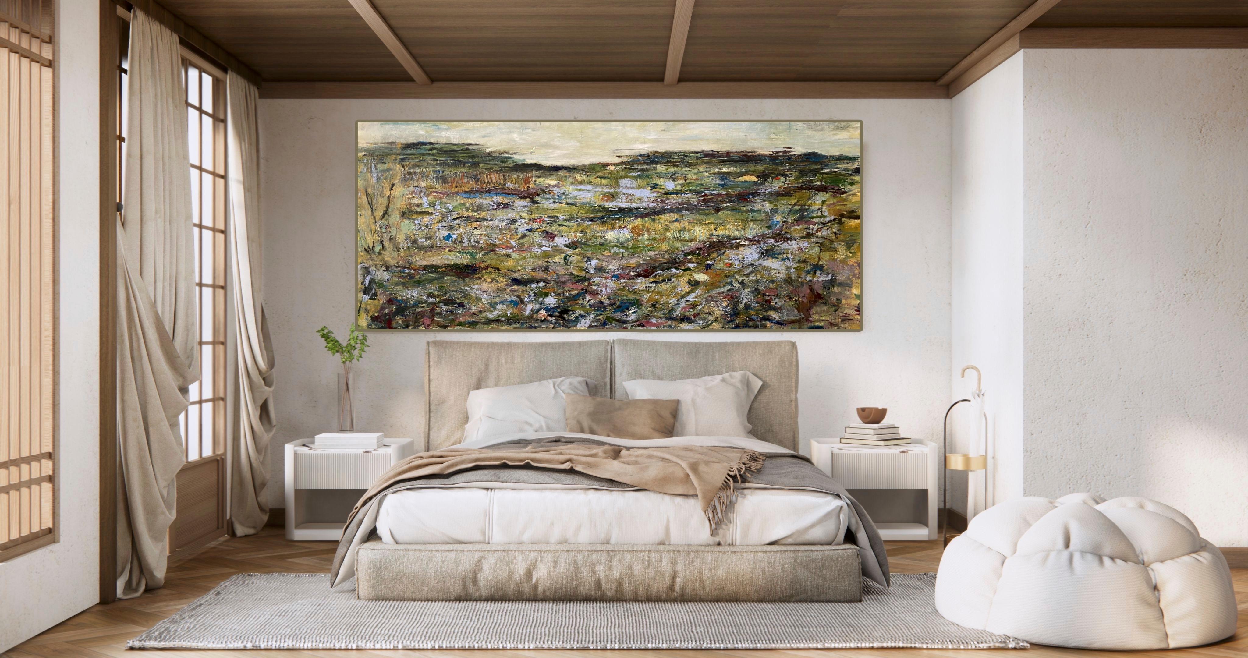 Timelapse, landscape, texture, blue, green, Anselm Kiefer, forest, expressionism - Painting by Lloyd Tabing 
