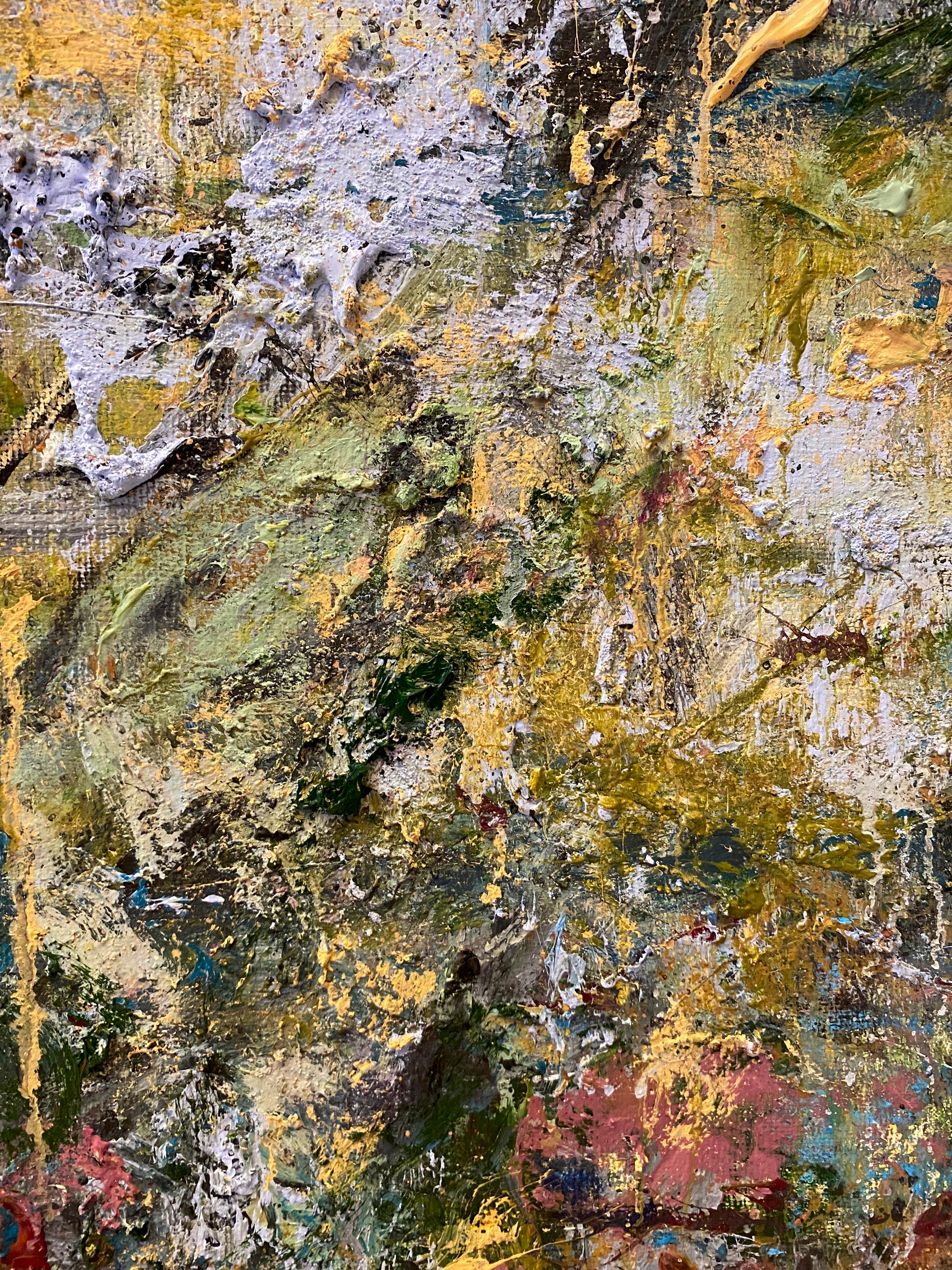Timelapse, landscape, texture, blue, green, Anselm Kiefer, forest, expressionism - Abstract Expressionist Painting by Lloyd Tabing 
