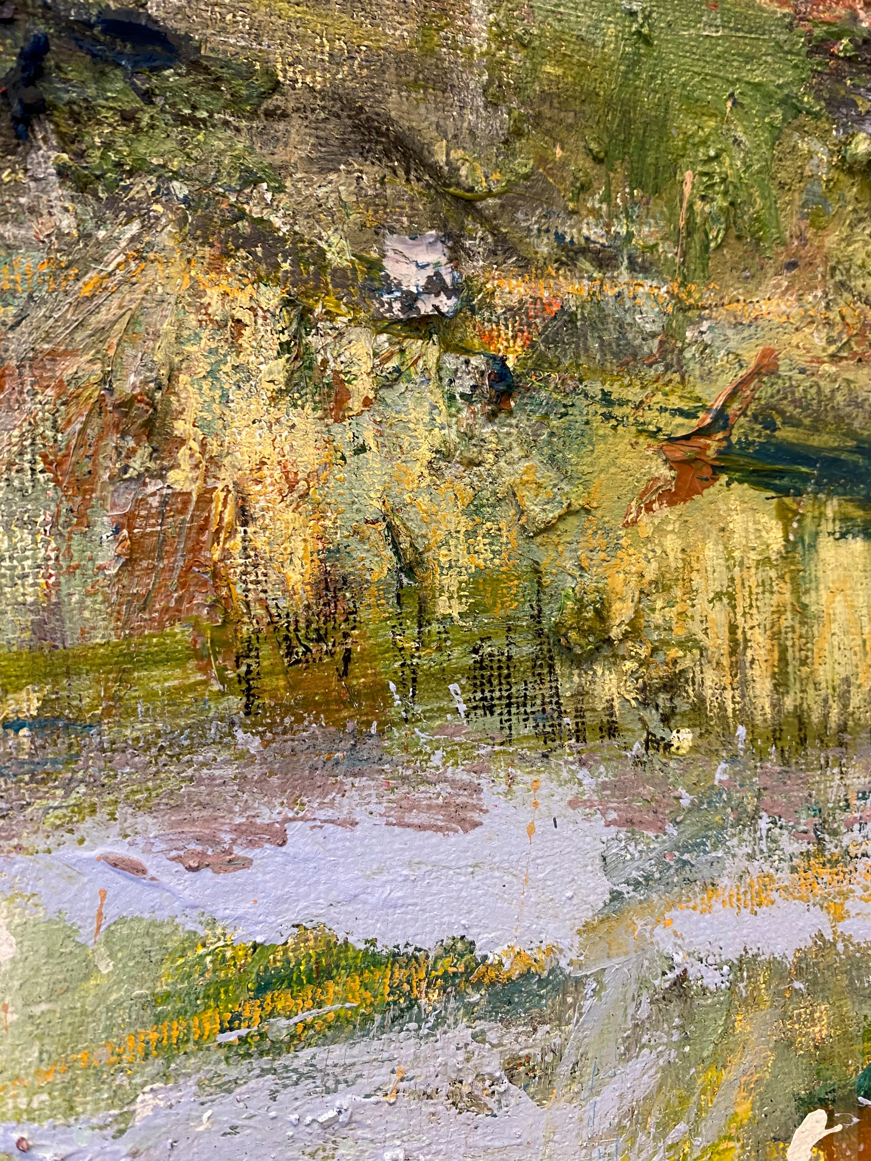 Timelapse, landscape, texture, blue, green, Anselm Kiefer, forest, expressionism - Brown Abstract Painting by Lloyd Tabing 