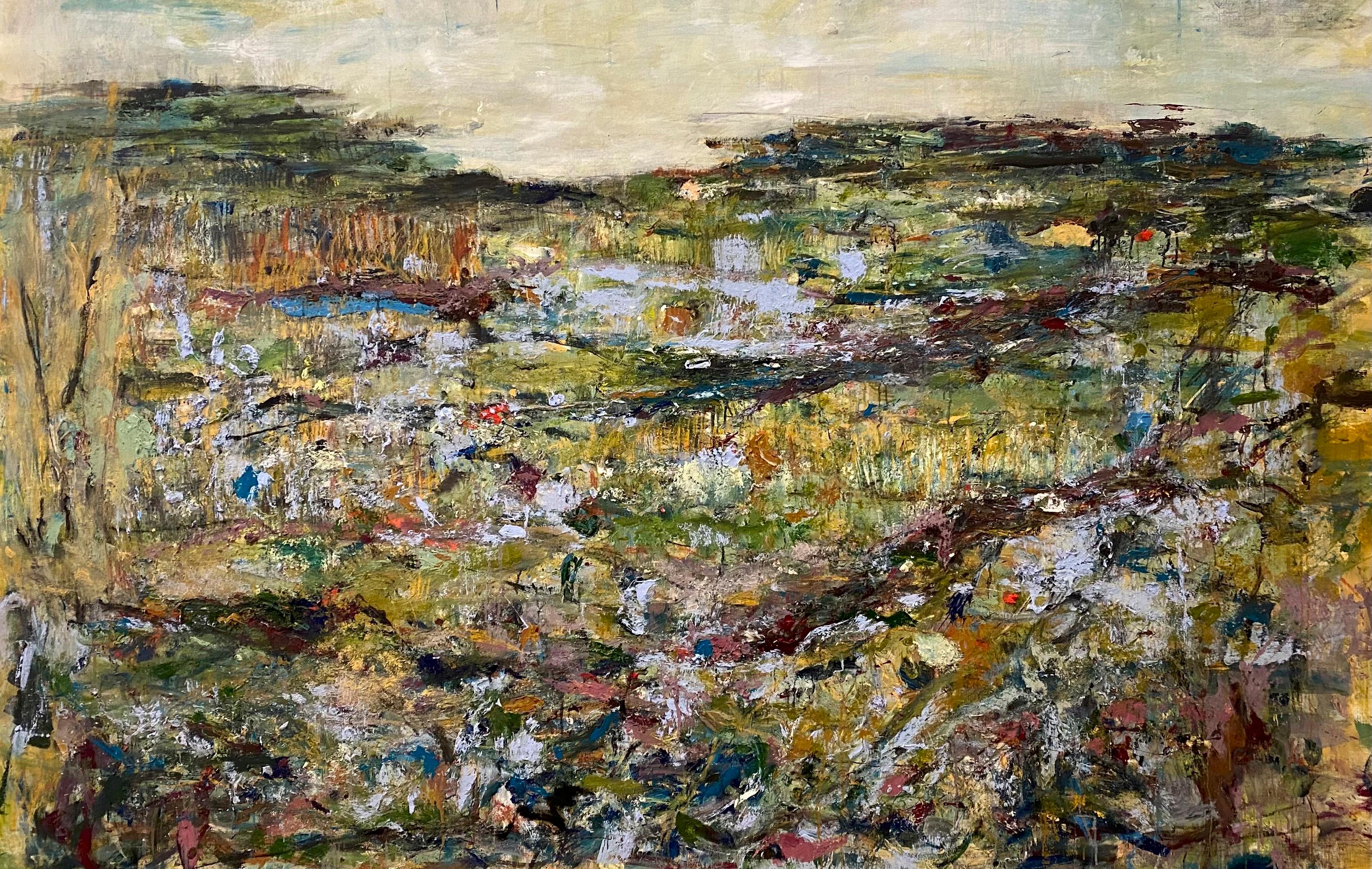 Lloyd Tabing  Abstract Painting - Timelapse, landscape, texture, blue, green, Anselm Kiefer, forest, expressionism