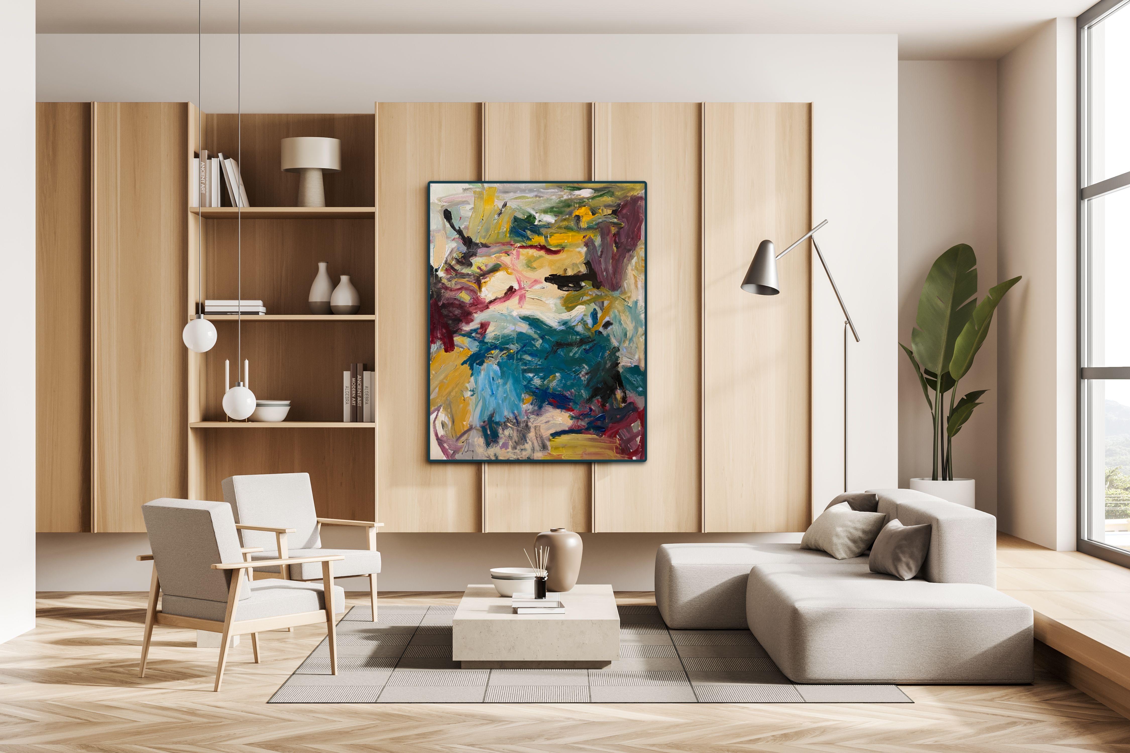 Untitled 24-0766, De Kooning, Red, blue, water, movement, Mitchell, bold, yellow - Painting by Lloyd Tabing 