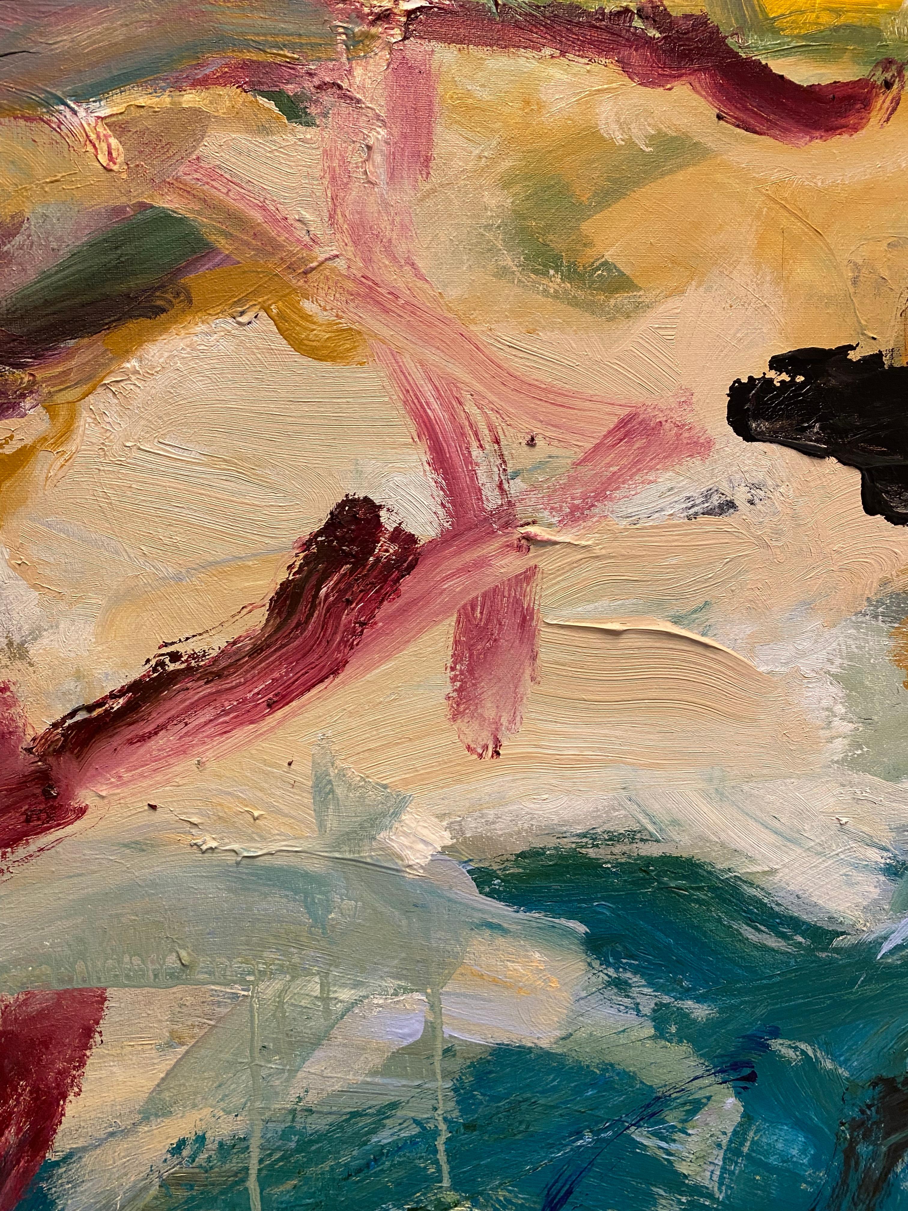 Untitled 24-0766, De Kooning, Red, blue, water, movement, Mitchell, bold, yellow - Yellow Abstract Painting by Lloyd Tabing 