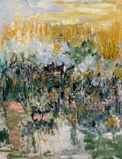 Un tiempo pasado, azul, rosa, amarillo, Joan Mitchell, flores, naturaleza, paisaje