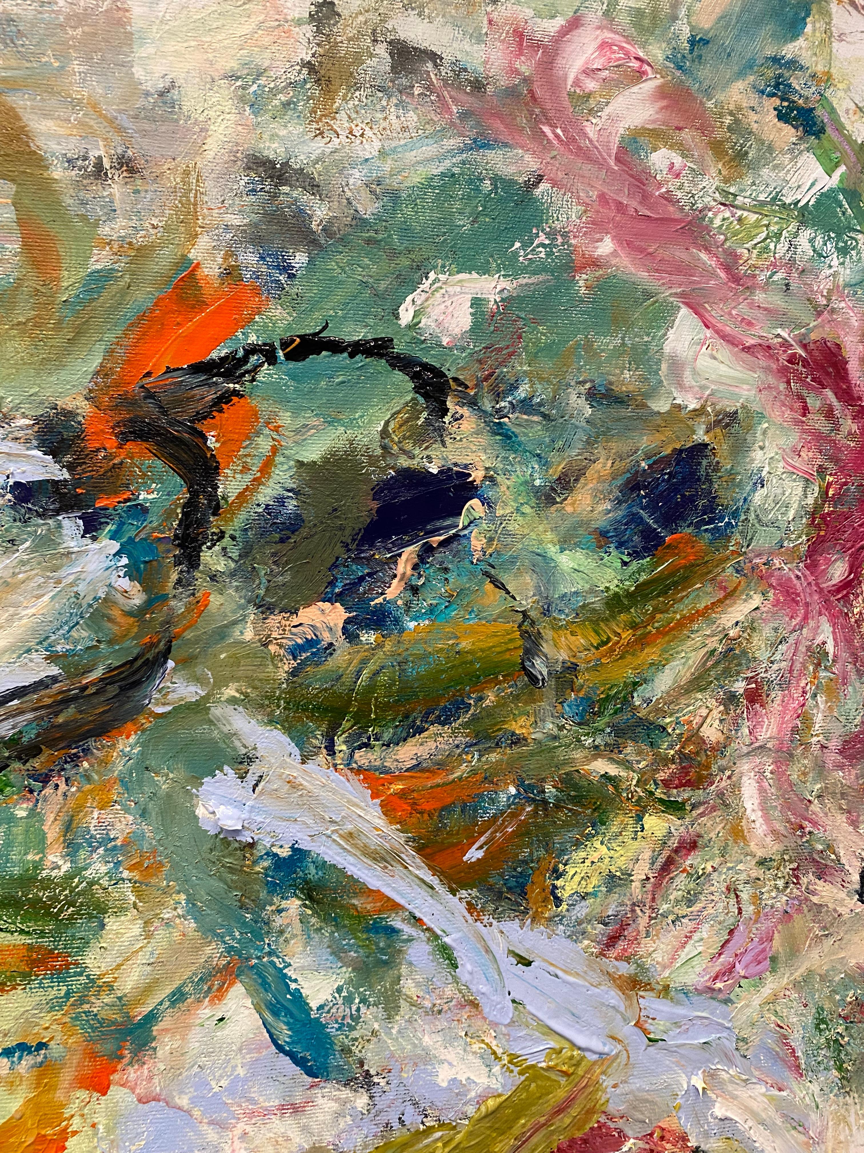 Accept Yourself Completely, Joan Mitchell, DeKooning, flowers, expressionism - Brown Abstract Painting by Lloyd Tabing