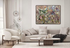 After All The Talk, pink, contemporary art, large abstract, gestural, light blue