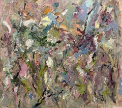 After All The Talk, pink, contemporary art, large abstract, gestural, light blue