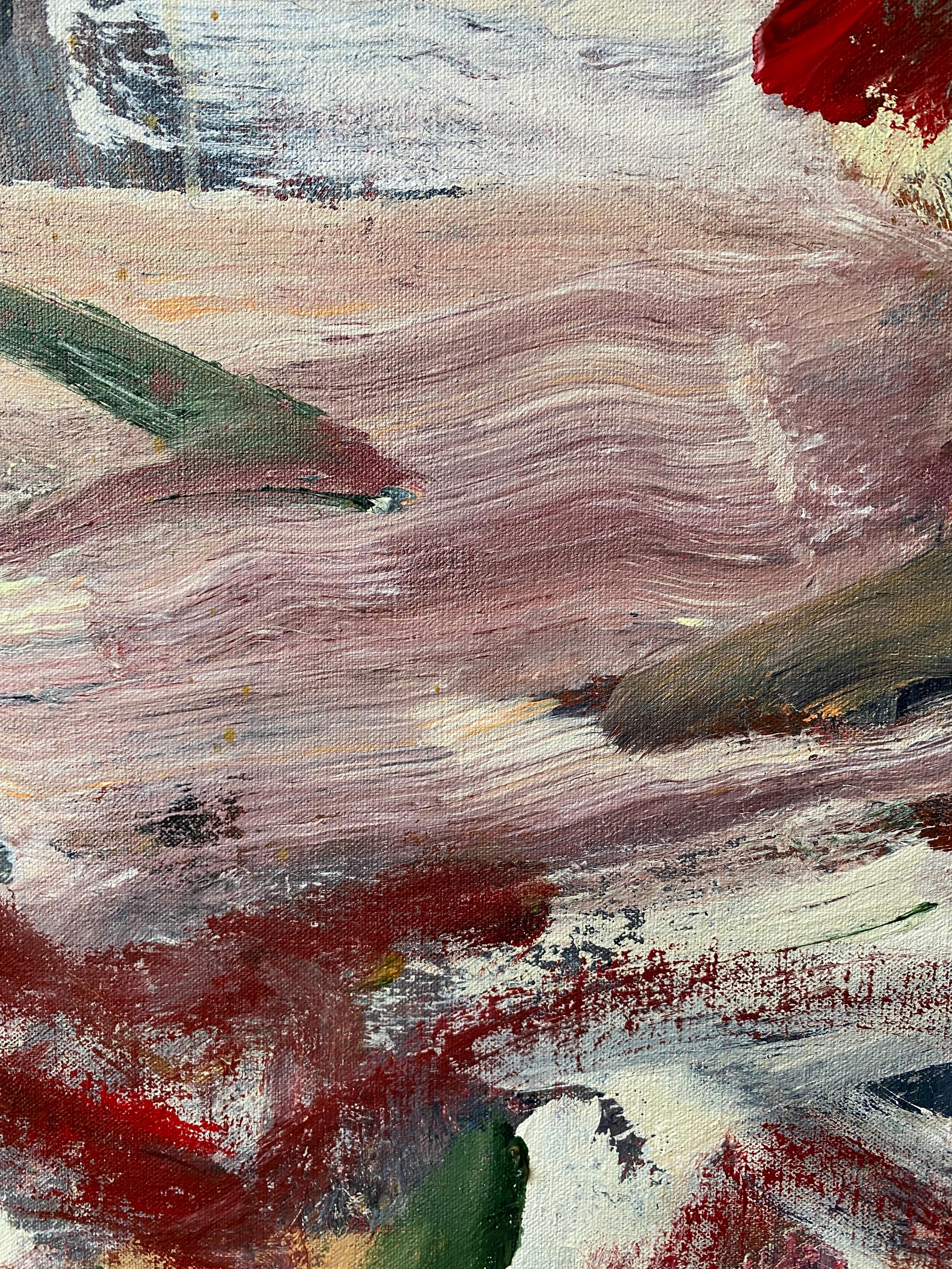 All Roads Are Winding, Nature, arancione, beige, blu navy, Joan Mitchell, rosso - Painting Astratto di Lloyd Tabing