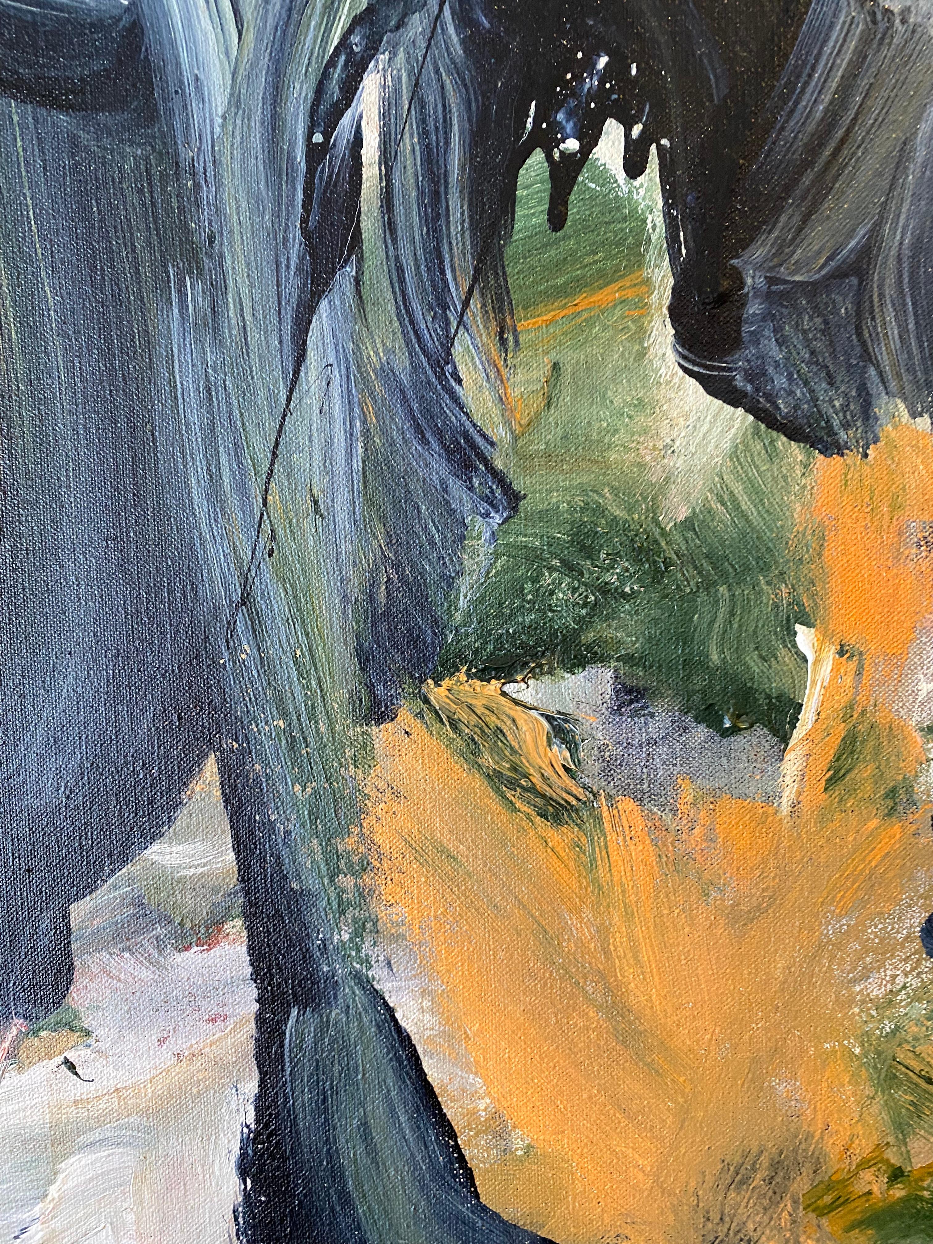 All Roads Are Winding, Nature, arancione, beige, blu navy, Joan Mitchell, rosso - Landscape Painting Marrone di Lloyd Tabing
