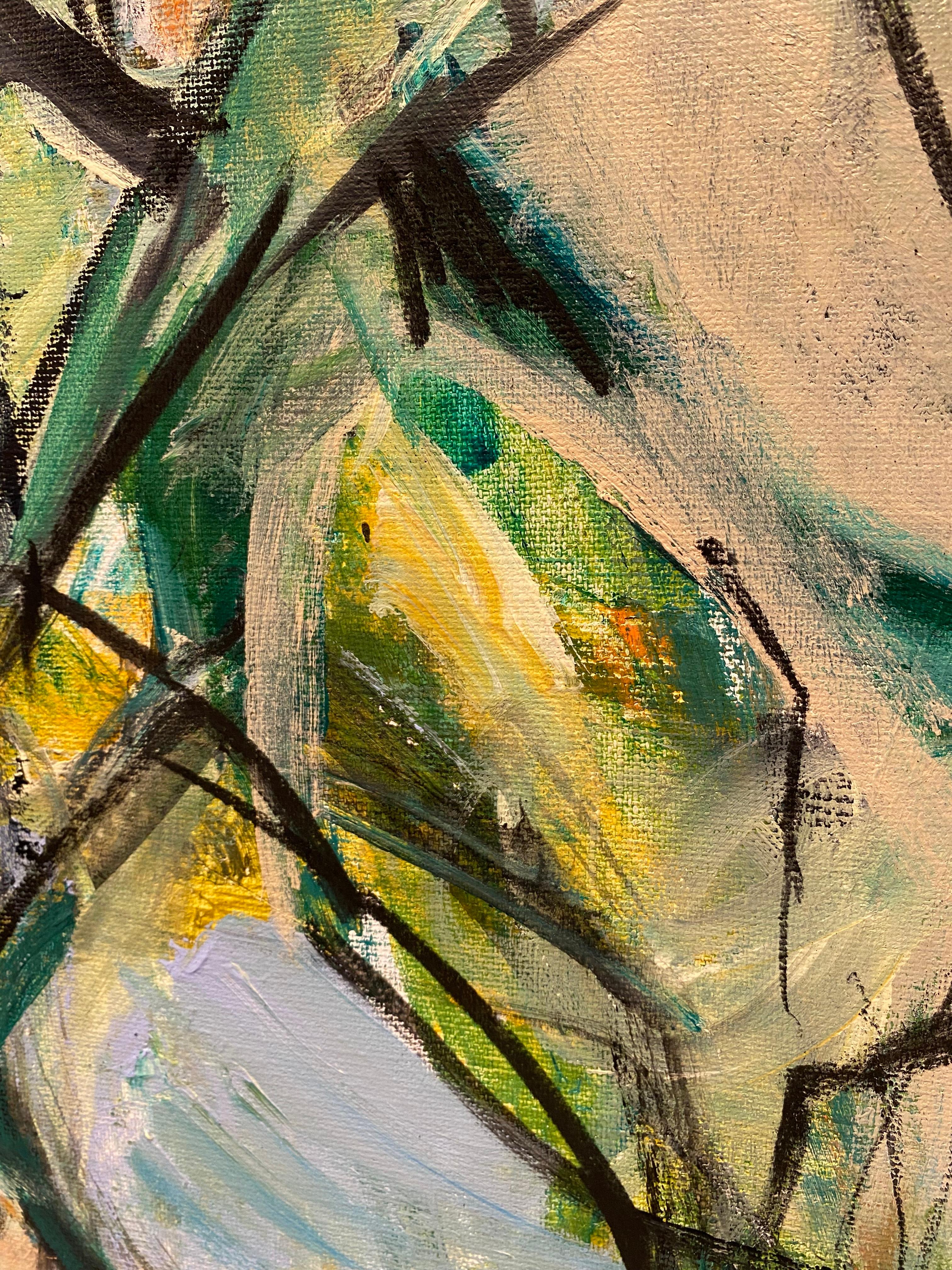 Ipnotico, verde, cubismo, blu, turchese, taupe, contemporaneo, moderno - Painting di Lloyd Tabing