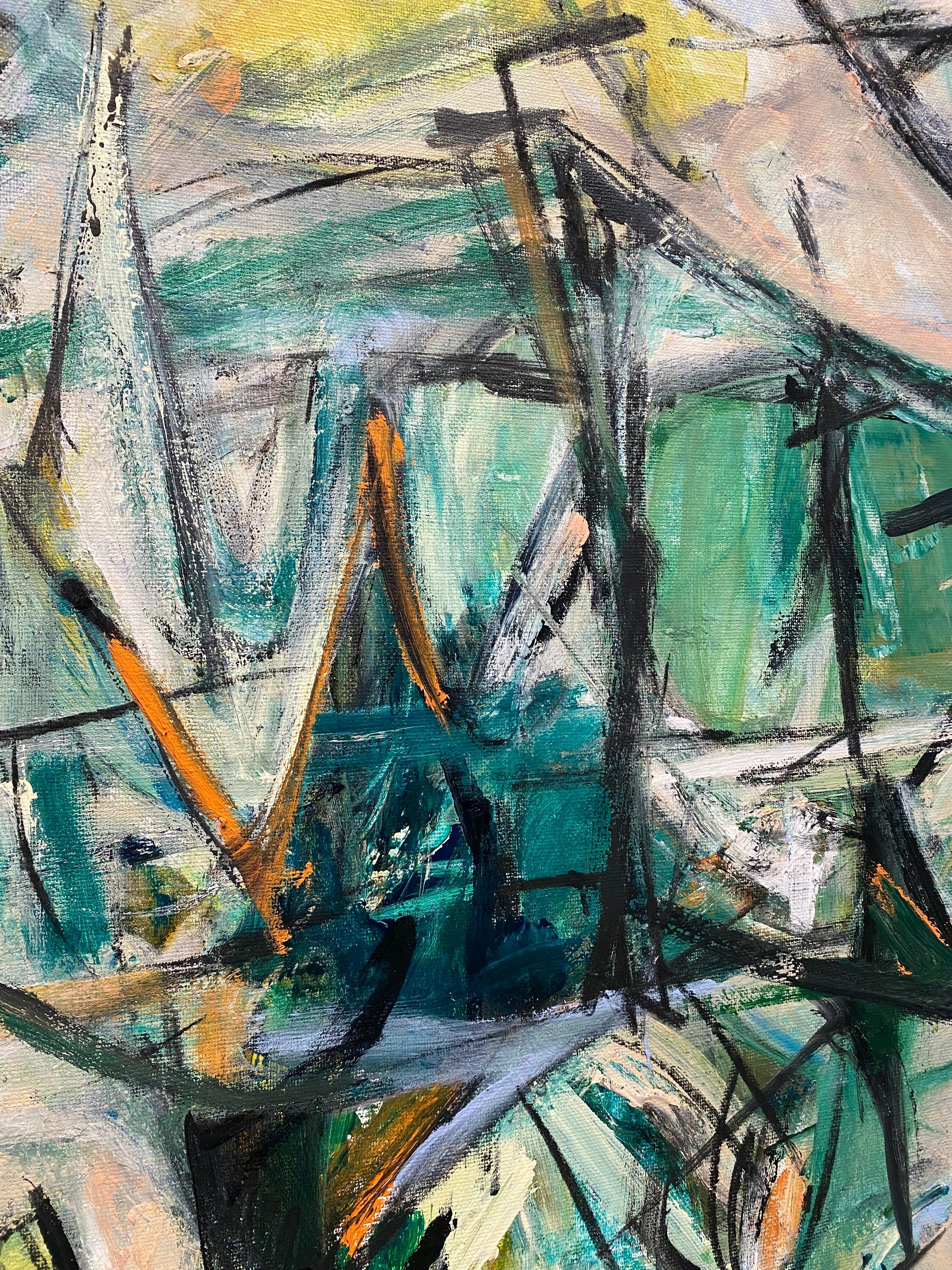 Ipnotico, verde, cubismo, blu, turchese, taupe, contemporaneo, moderno in vendita 1