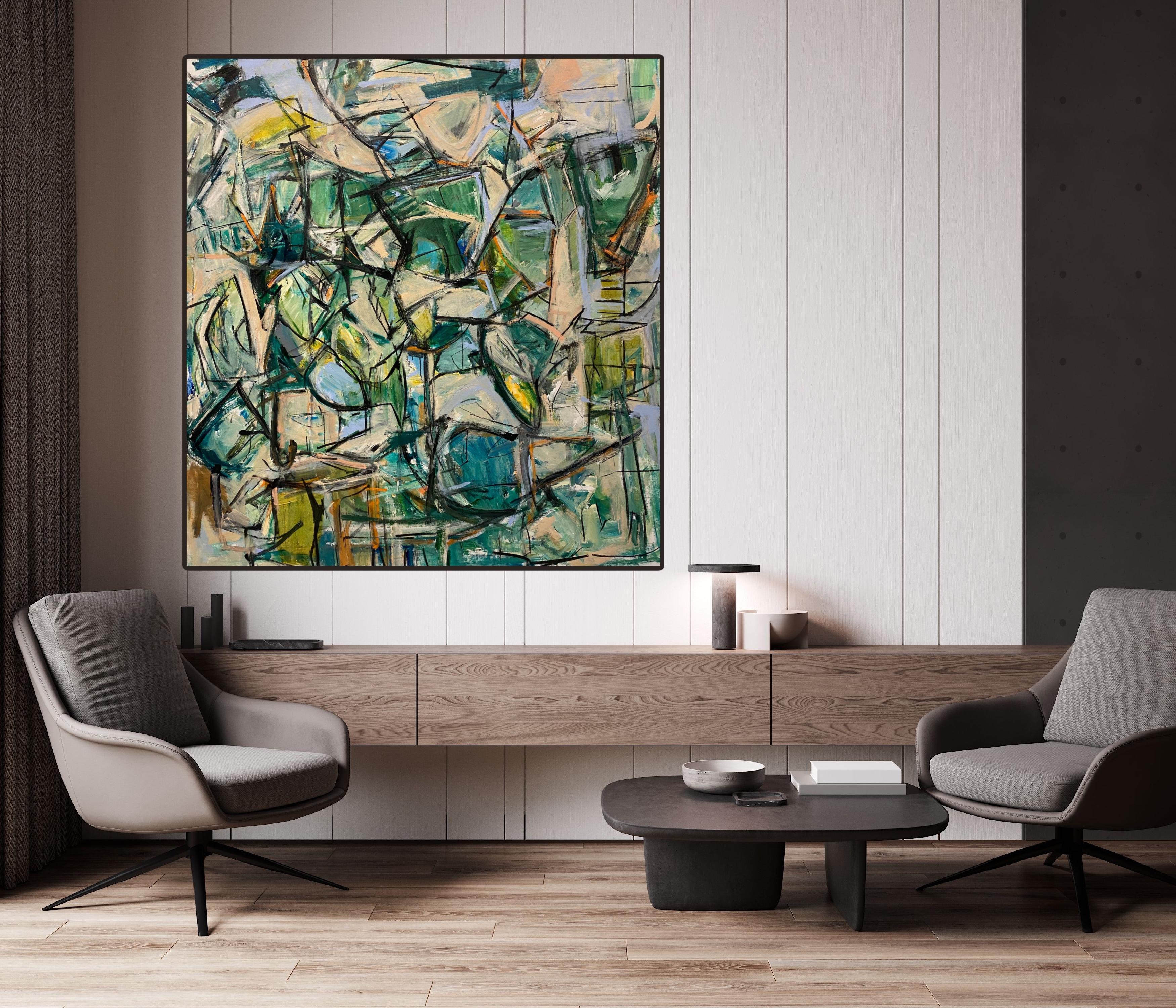Ipnotico, verde, cubismo, blu, turchese, taupe, contemporaneo, moderno in vendita 4