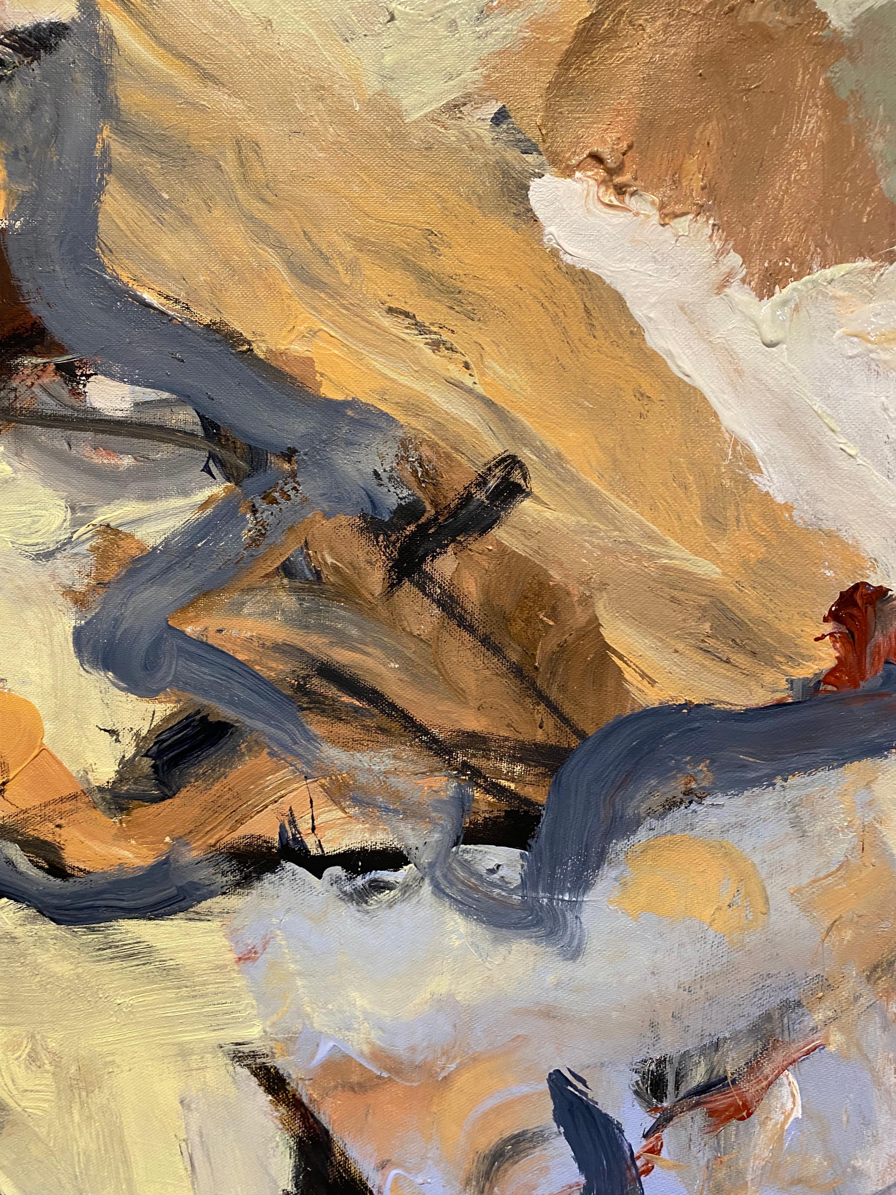This painting is part of a series titled Wander, Wonder and Recall. The series is about movement.  The movement of wind and water in nature. Have you ever just stopped and listened to the sounds in nature? From the fluttering of leaves to the