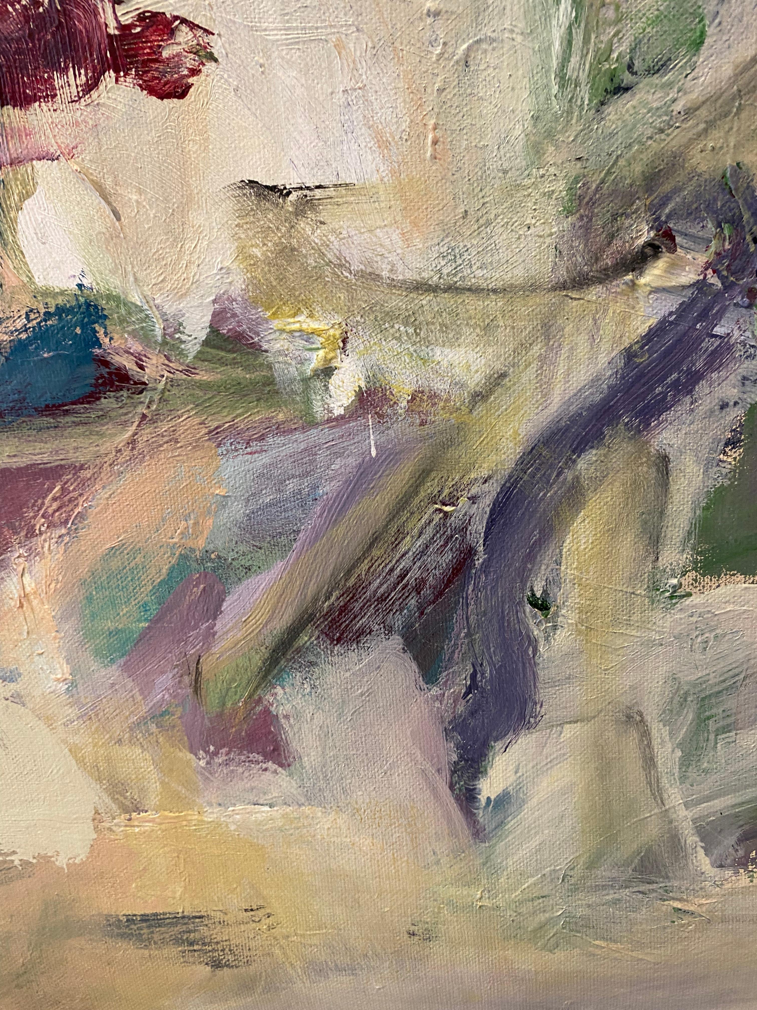 Pigre giornate estive natura natura astratta  rosa  beige - Abstract Painting Marrone di Lloyd Tabing