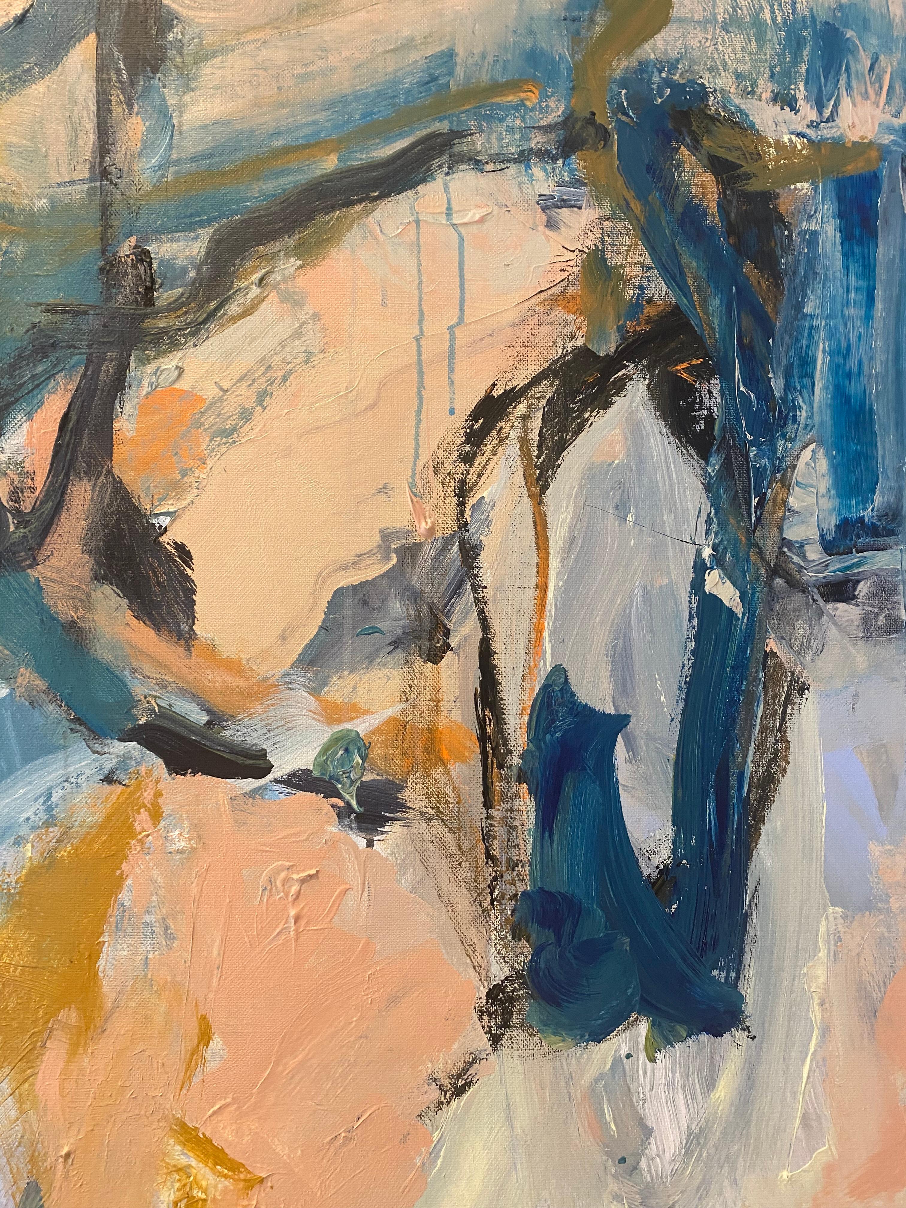 Learning How To Live nature blu movimento espressionismo astratto arancione - Abstract Painting Marrone di Lloyd Tabing