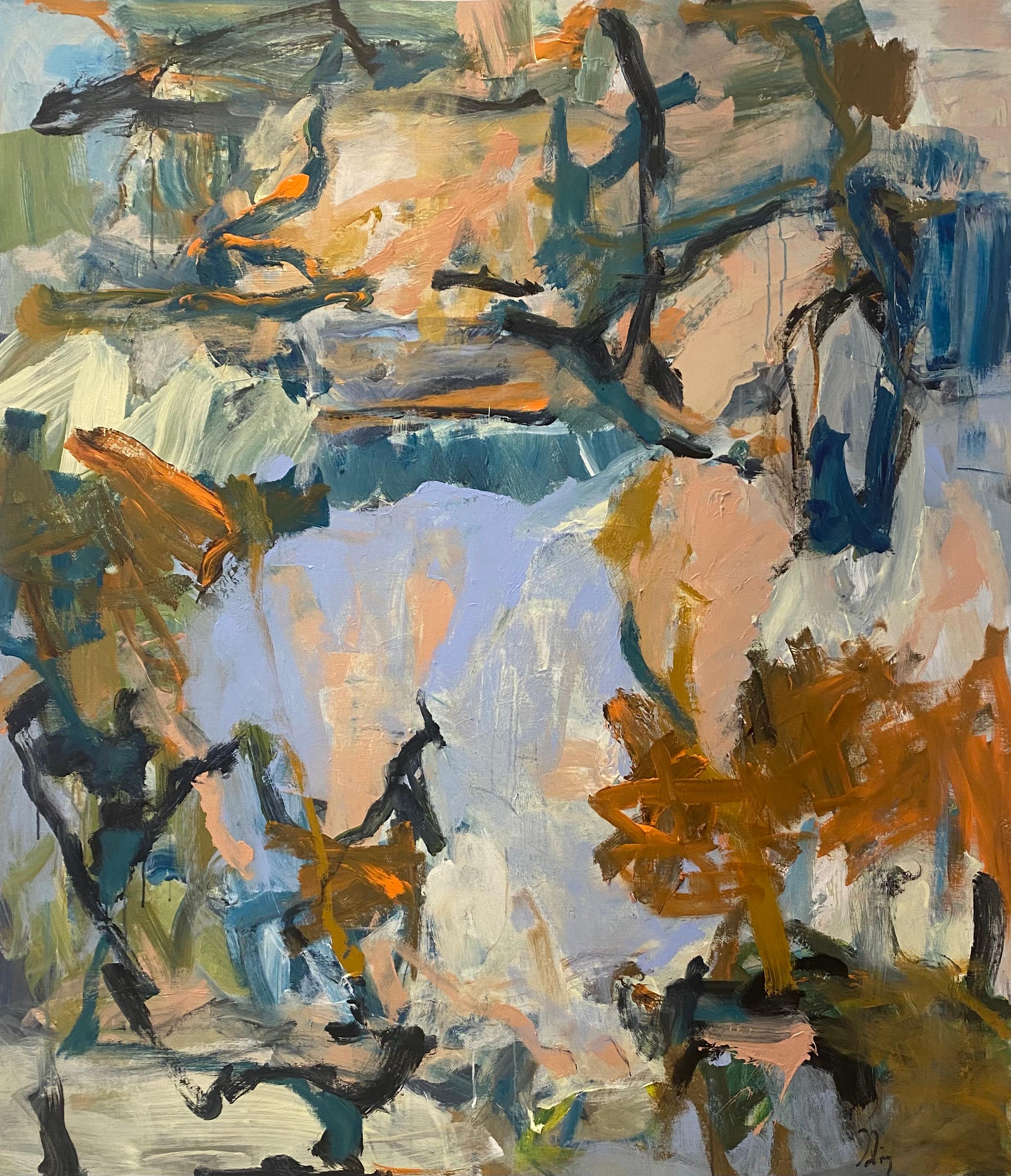 Abstract Painting di Lloyd Tabing - Learning How To Live nature blu movimento espressionismo astratto arancione