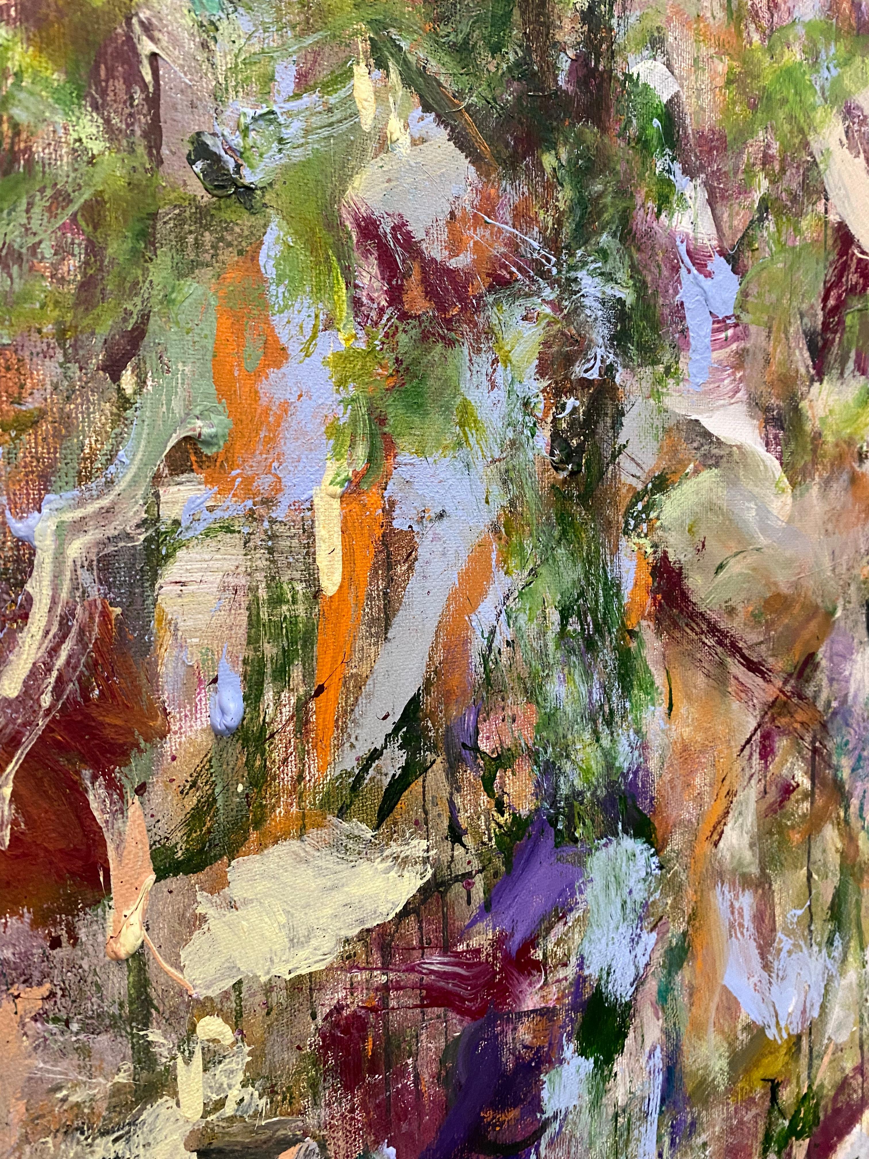 Listen To The Silence, bordeaux, verde, Joan Mitchell, espressionismo, blu - Abstract Painting Marrone di Lloyd Tabing