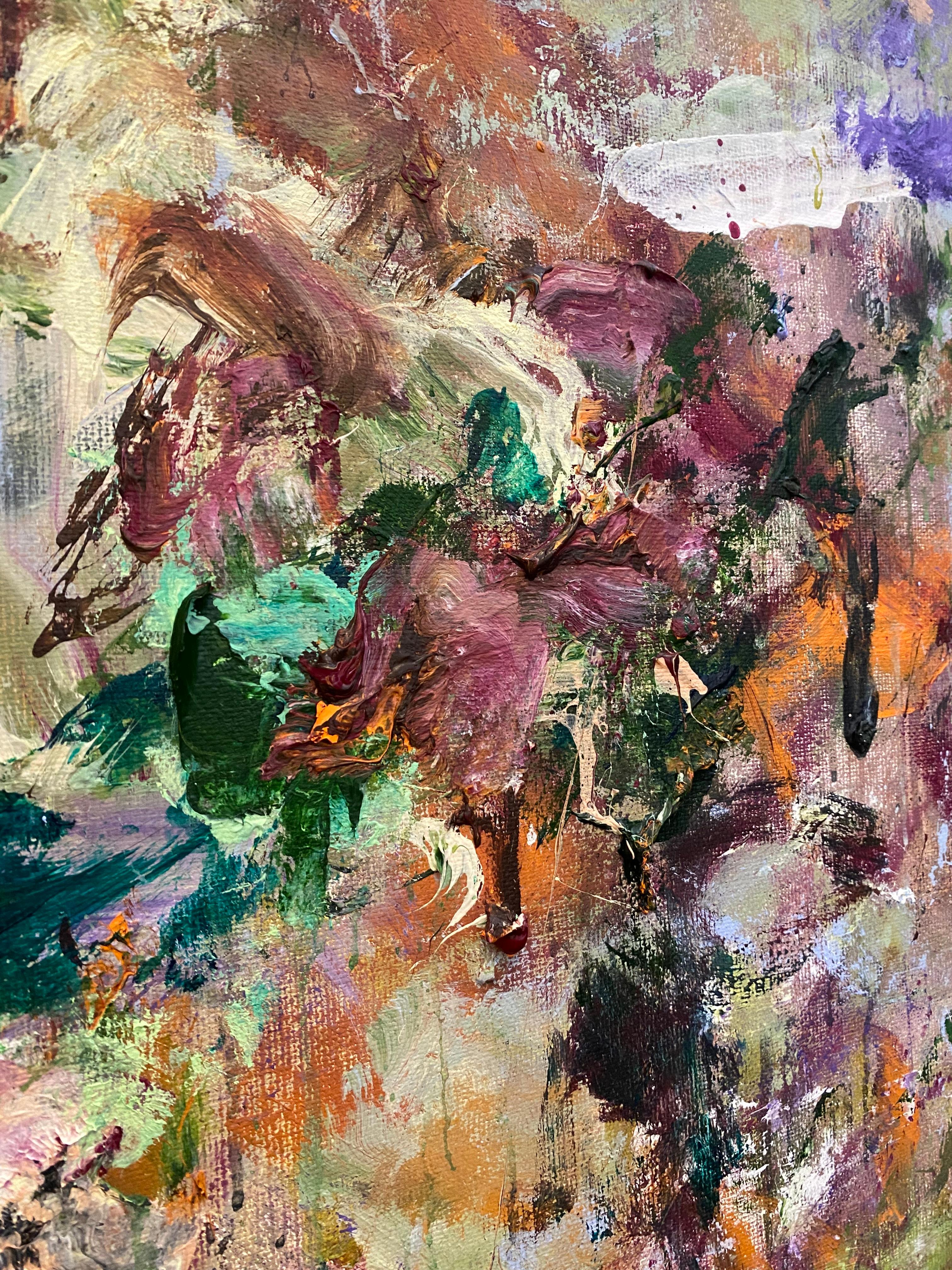 Listen To The Silence, nature, paysage, Joan Mitchell, Poons, contemporain - Marron Abstract Painting par Lloyd Tabing