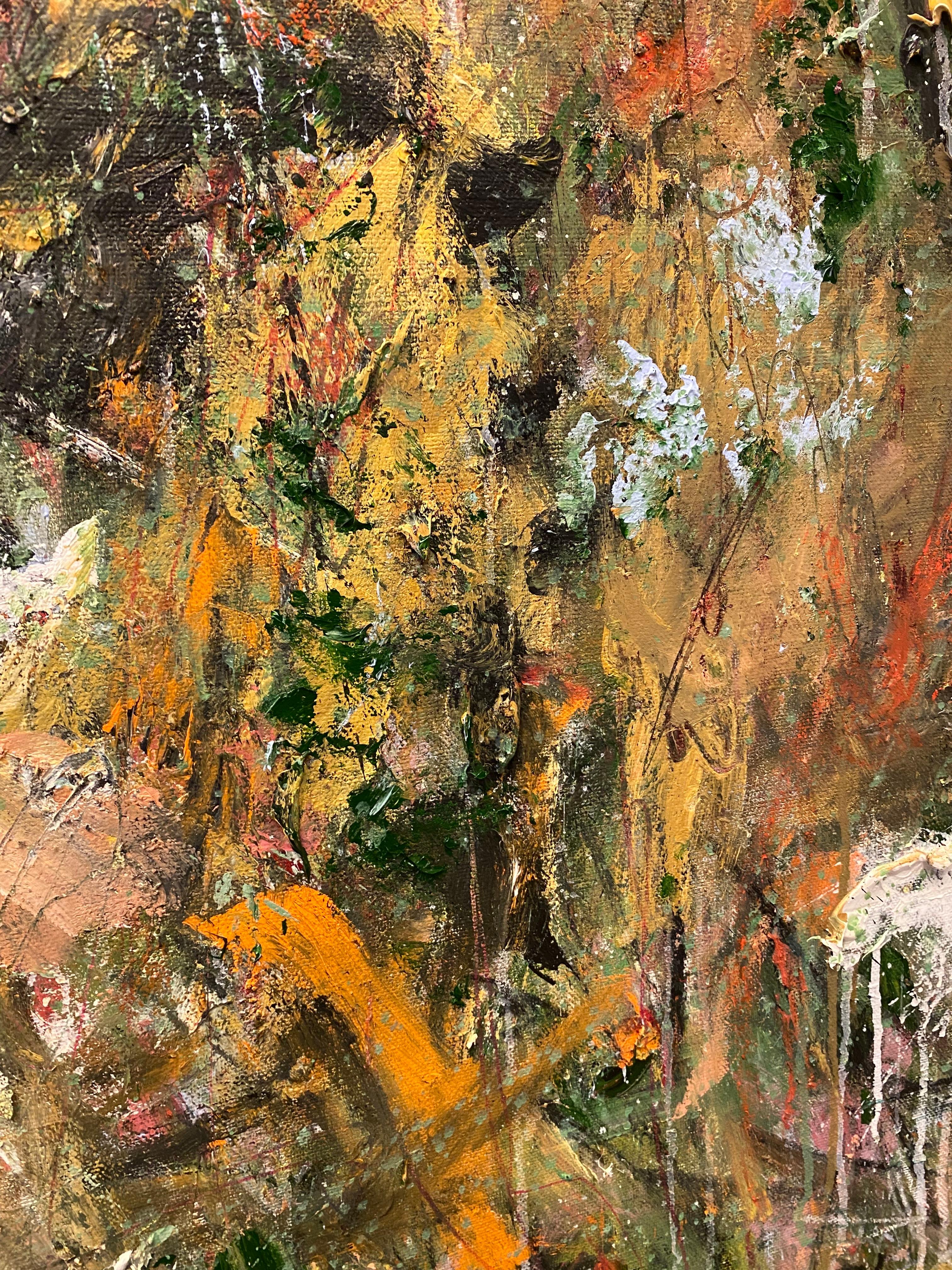 Love Like A Forest Fire, orange, flowers, orange, red, green, joan mitchell - Painting Espressionismo astratto di Lloyd Tabing