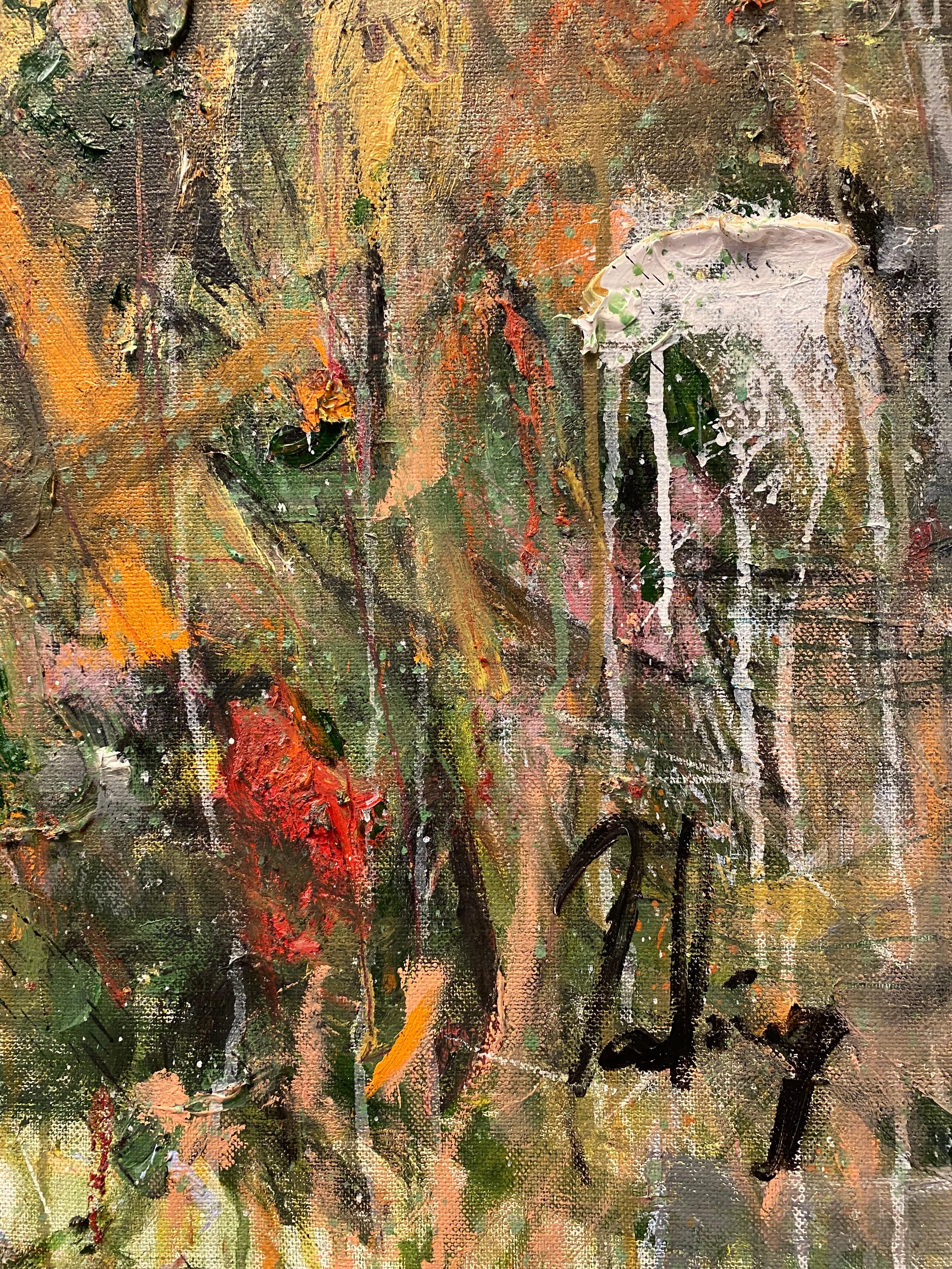 Love Like A Forest Fire, orange, flowers, orange, red, green, joan mitchell in vendita 3