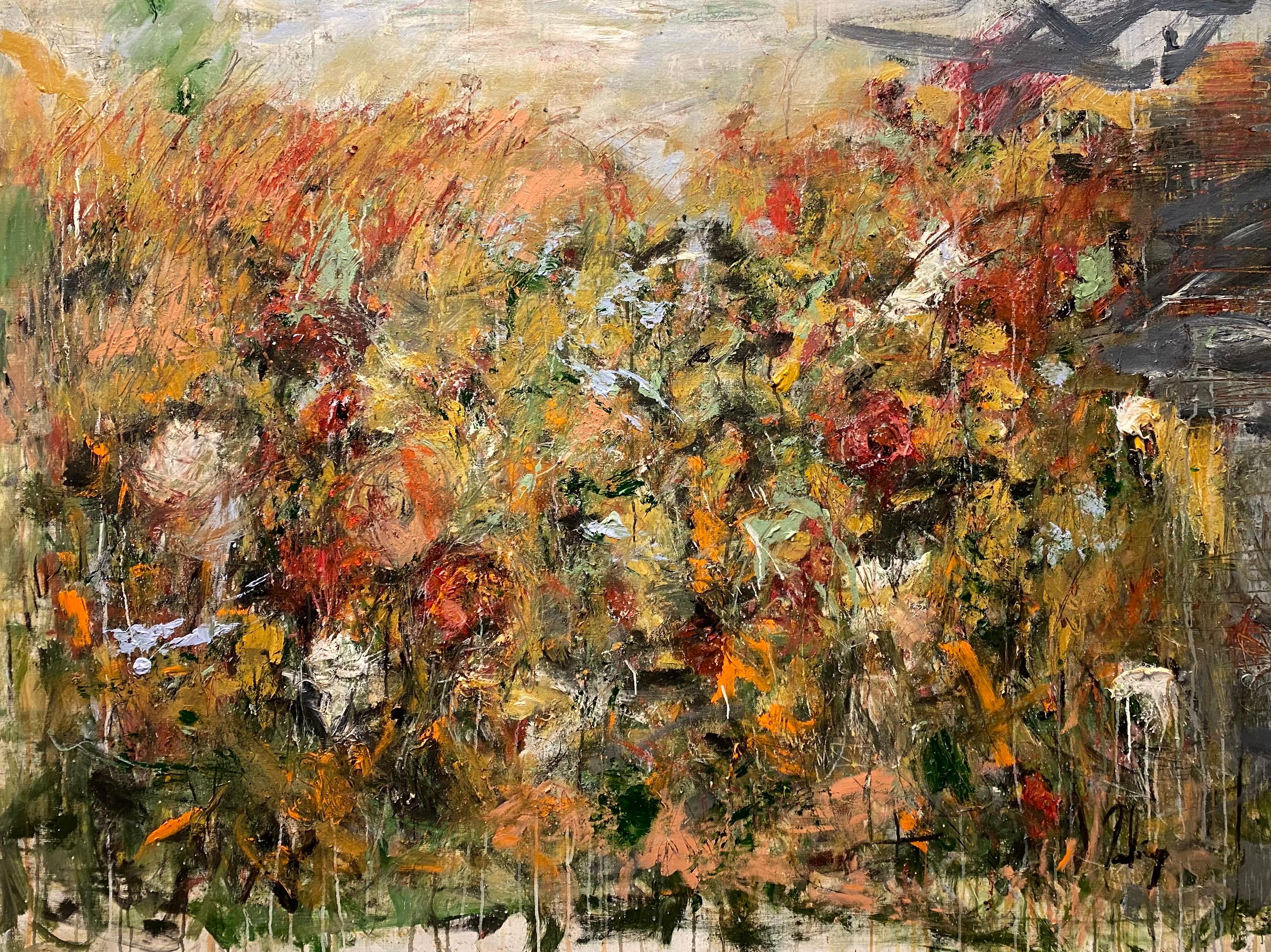 Love Like A Forest Fire, orange, flowers, orange, red, green, joan mitchell